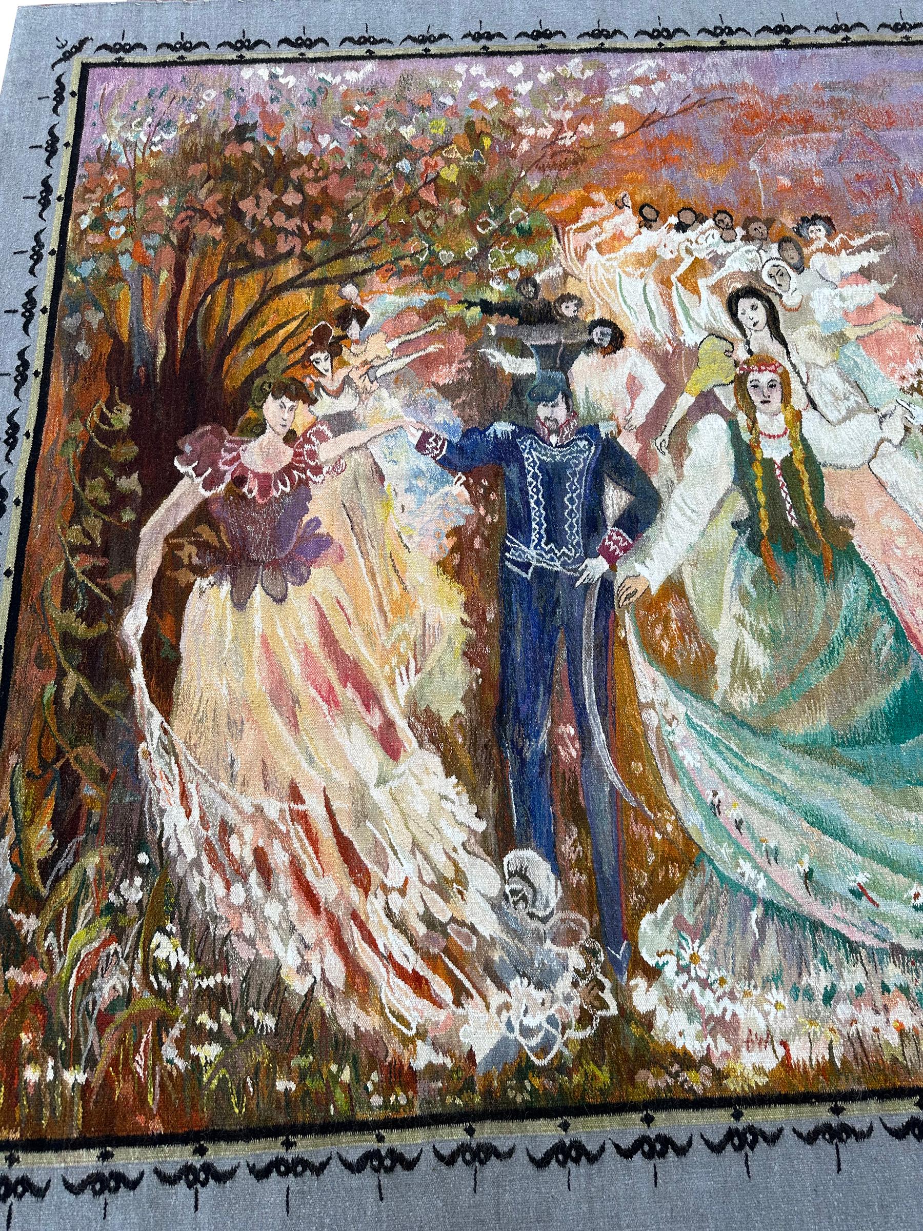 1920 Vintage Jugendstil Bildteppich 203x292cm Europäischer Wandteppich 7x10 (Handgewebt) im Angebot