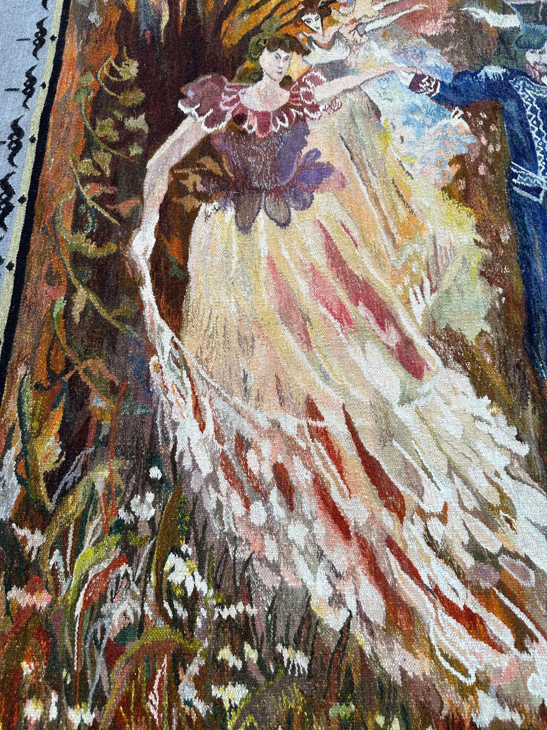 1920 Vintage Jugendstil Bildteppich 203x292cm Europäischer Wandteppich 7x10 im Zustand „Gut“ im Angebot in New York, NY