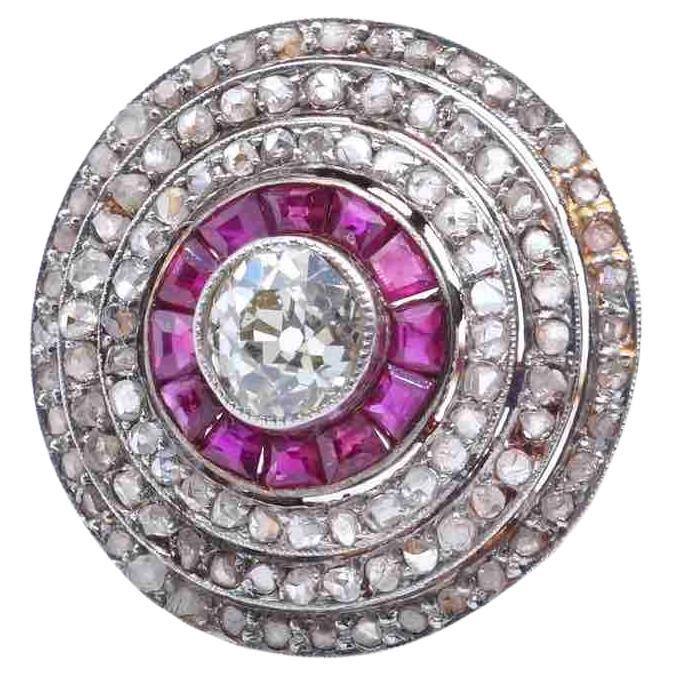 1920 Vintage-Ring mit Diamanten und Rubinen im Angebot