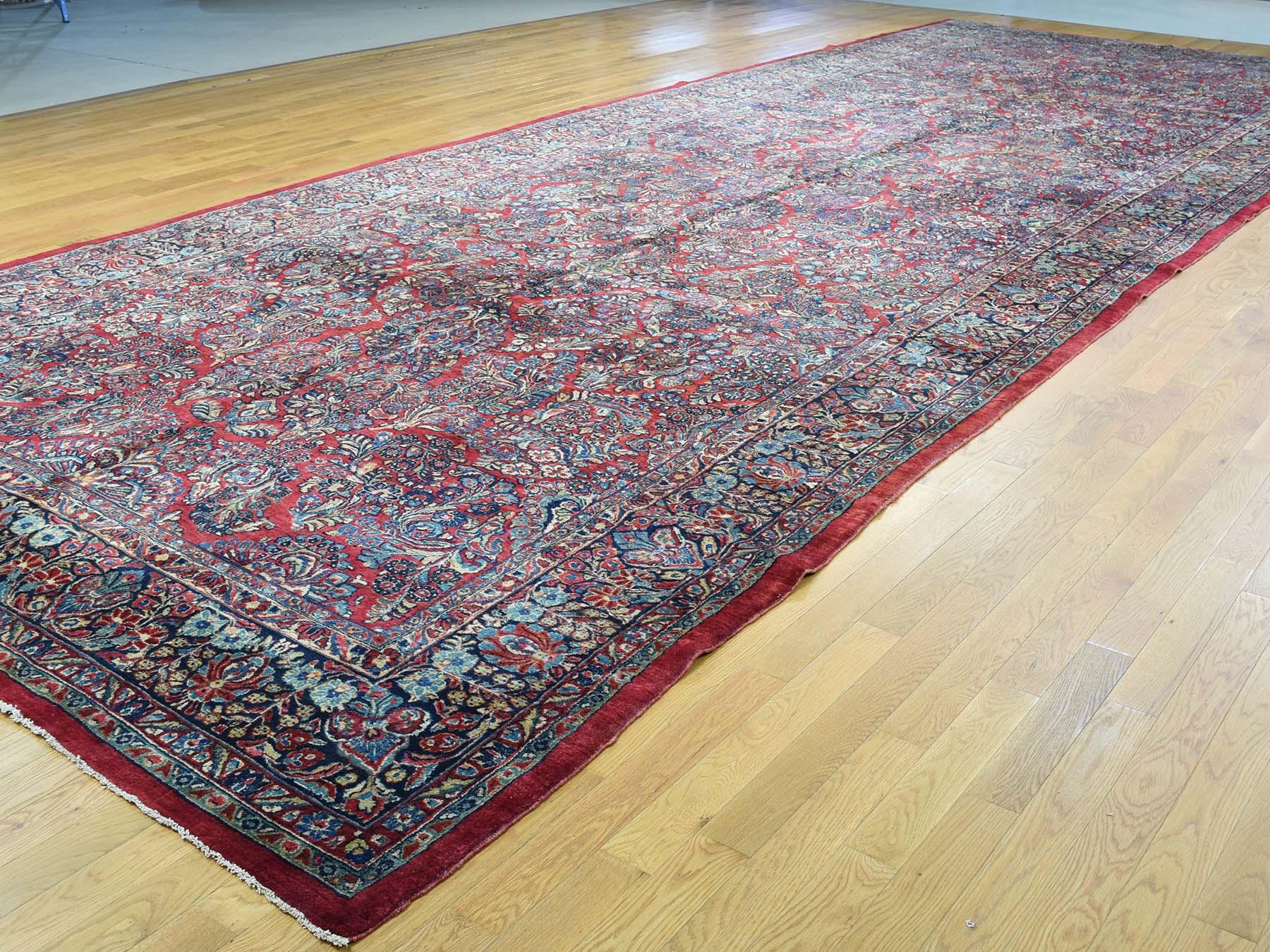 Hand-Knotted 1920 Vintage Hand Knotted Persian Sarouk Gallery Size Rug For Sale