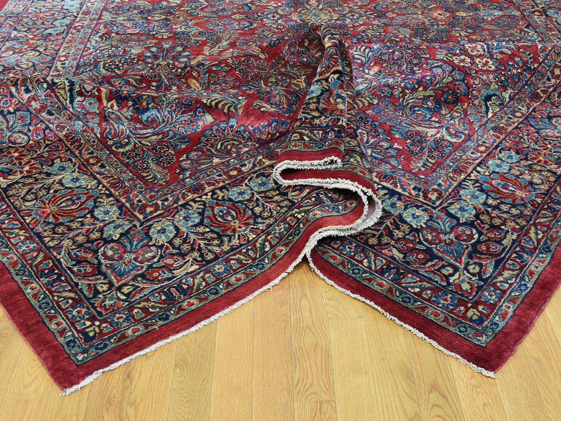 Wool 1920 Vintage Hand Knotted Persian Sarouk Gallery Size Rug For Sale