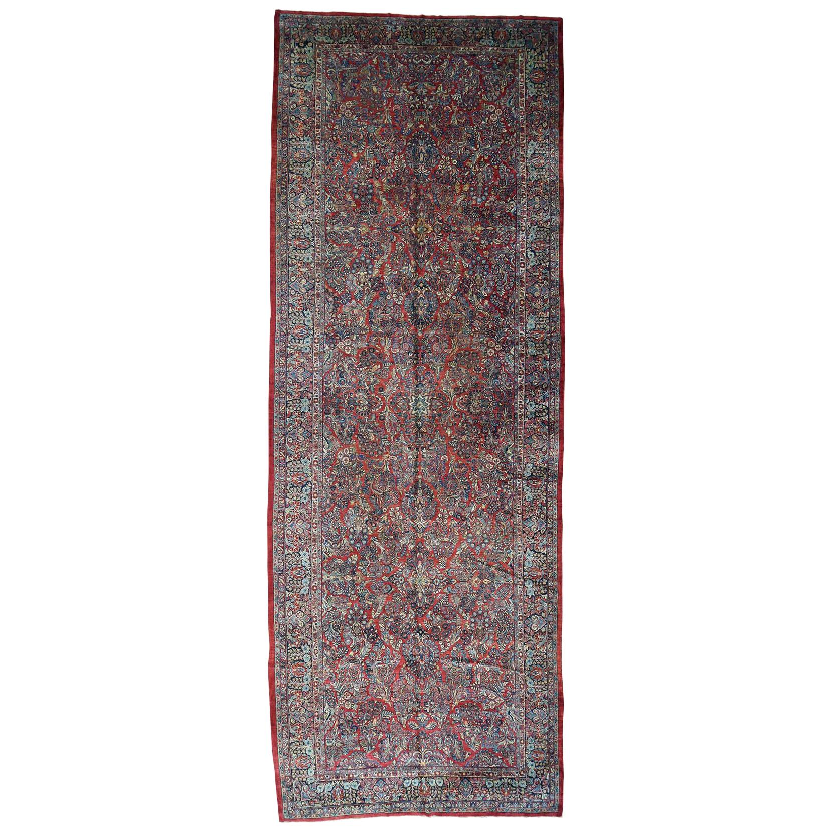1920 Vintage Hand Knotted Persian Sarouk Gallery Size Rug