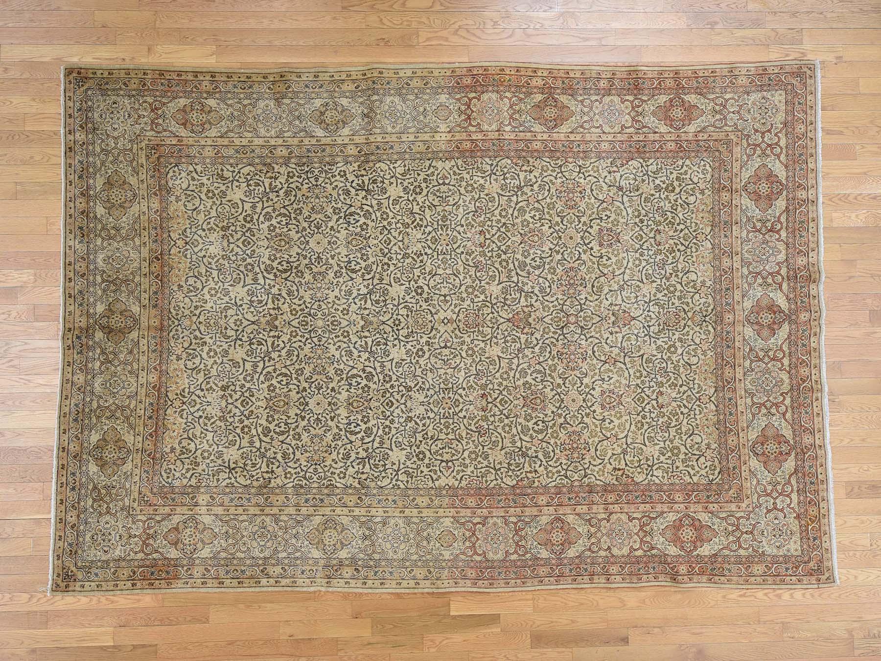 1920 Vintage Persian Tabriz Hand-Knotted Wool Full Pile Rug  In Good Condition In Carlstadt, NJ
