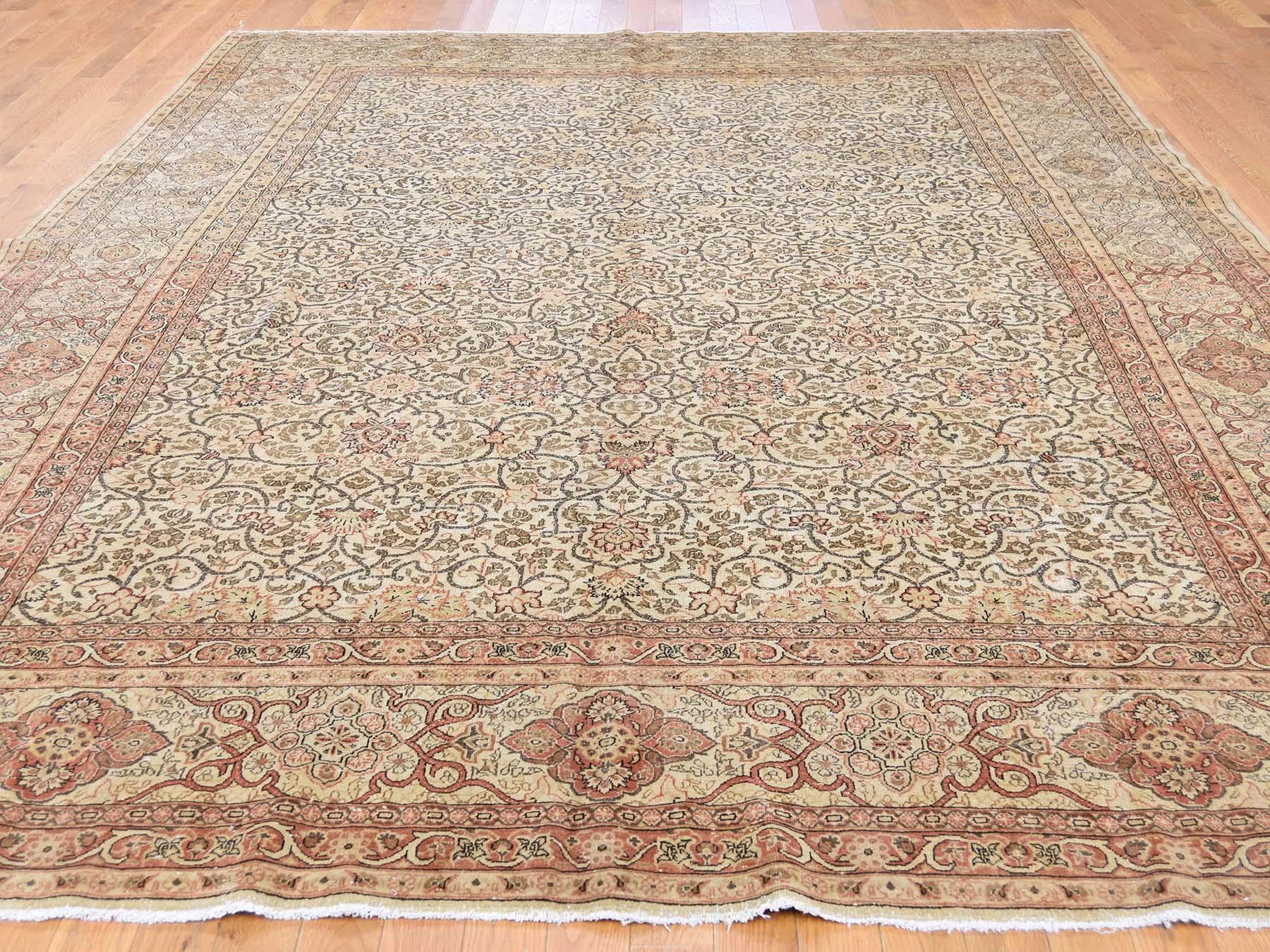 Early 20th Century 1920 Vintage Persian Tabriz Hand-Knotted Wool Full Pile Rug 