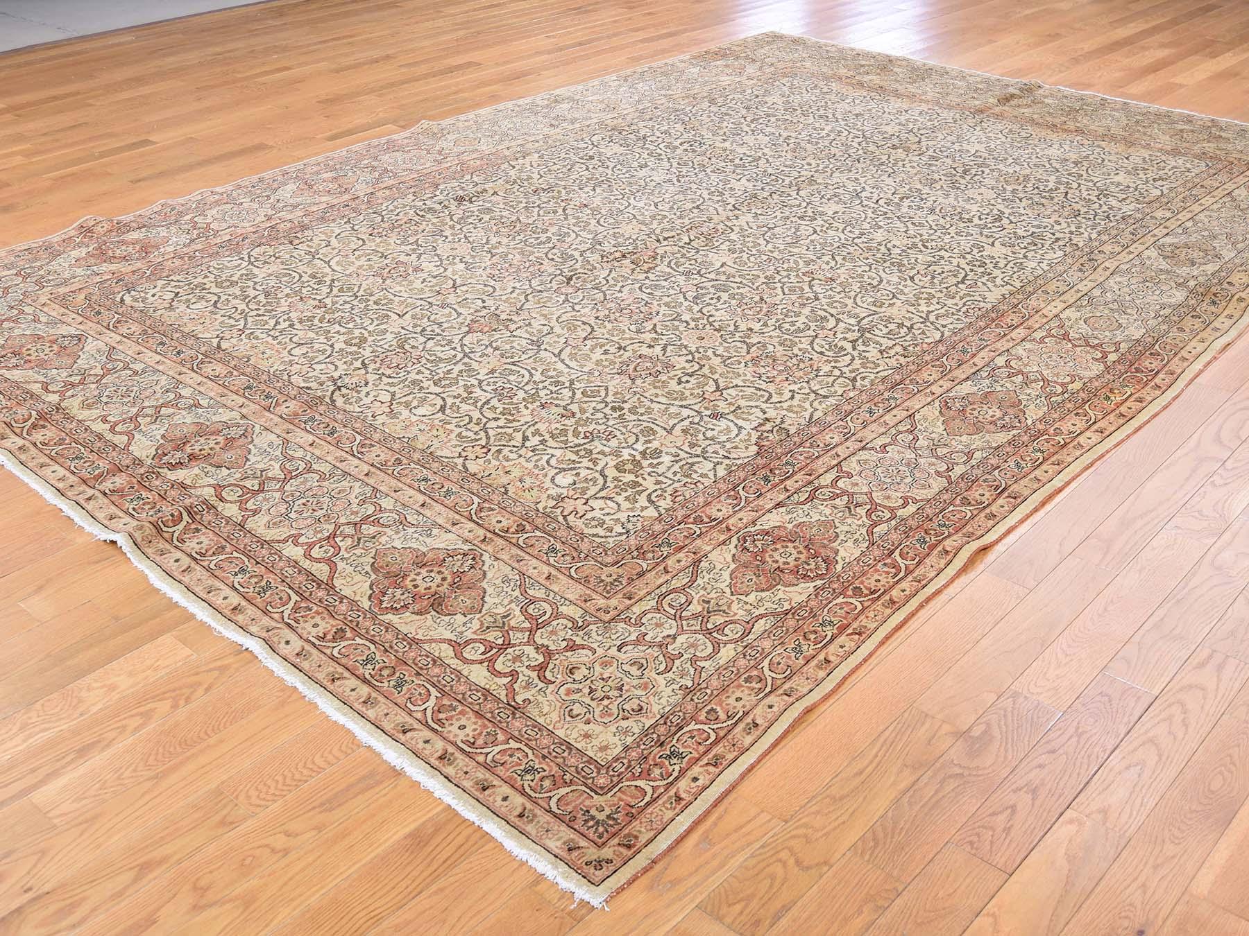 1920 Vintage Persian Tabriz Hand-Knotted Wool Full Pile Rug  1