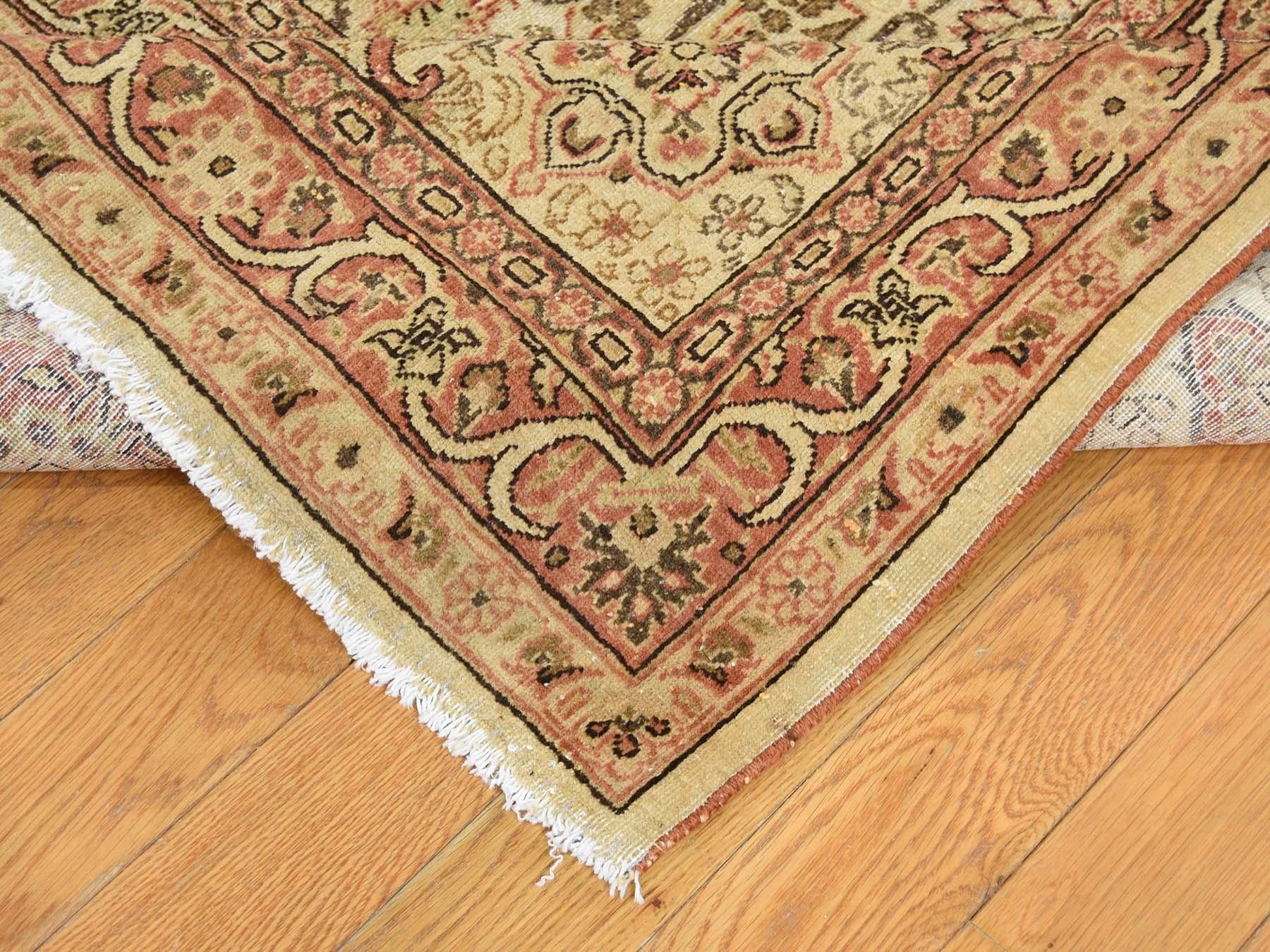 1920 Vintage Persian Tabriz Hand-Knotted Wool Full Pile Rug  4