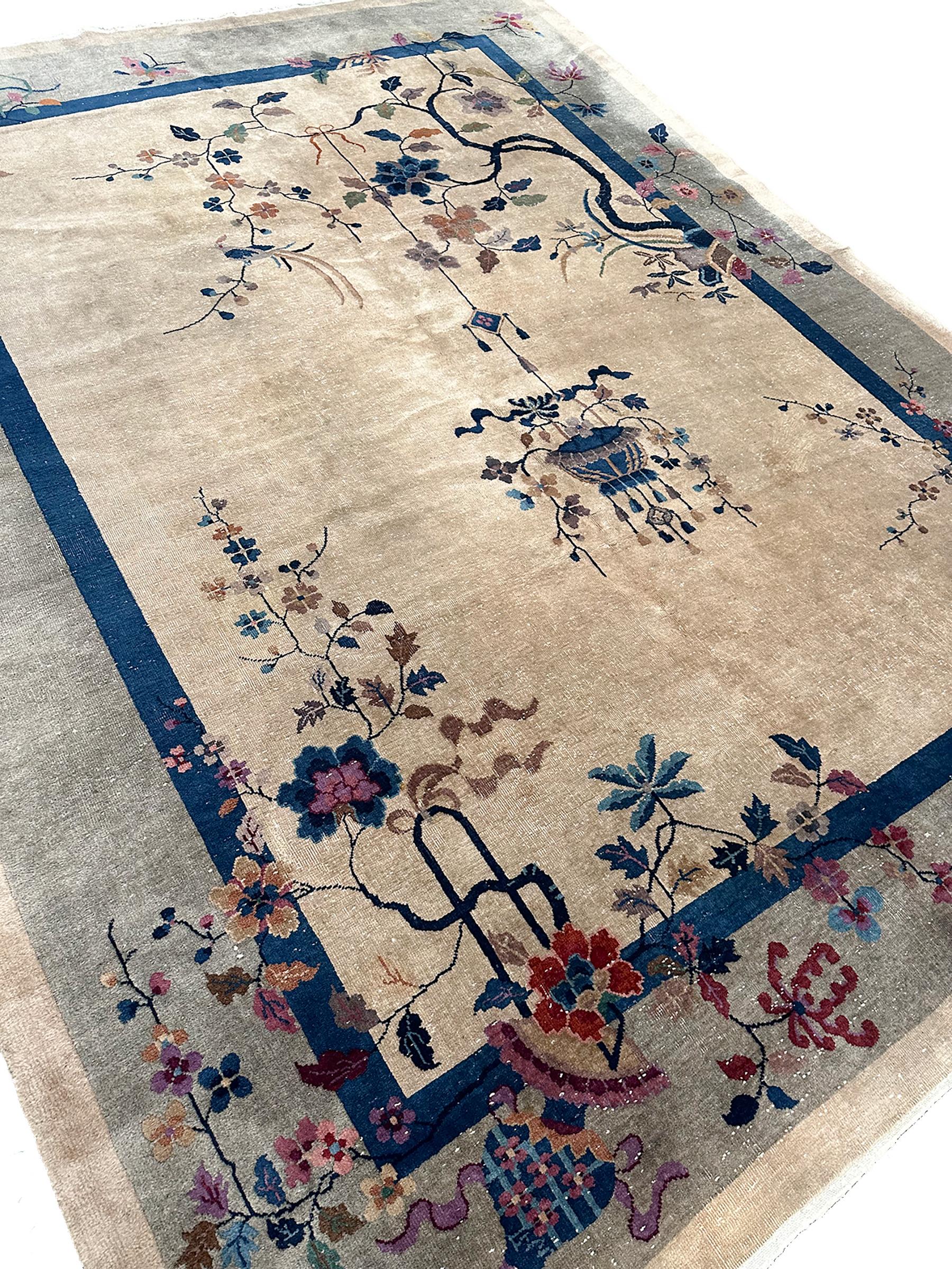 Hand-Knotted 1920 Walter Nichols Antique Chinese Art Deco Rug Tree of Life 9x12 275cm x 351cm For Sale
