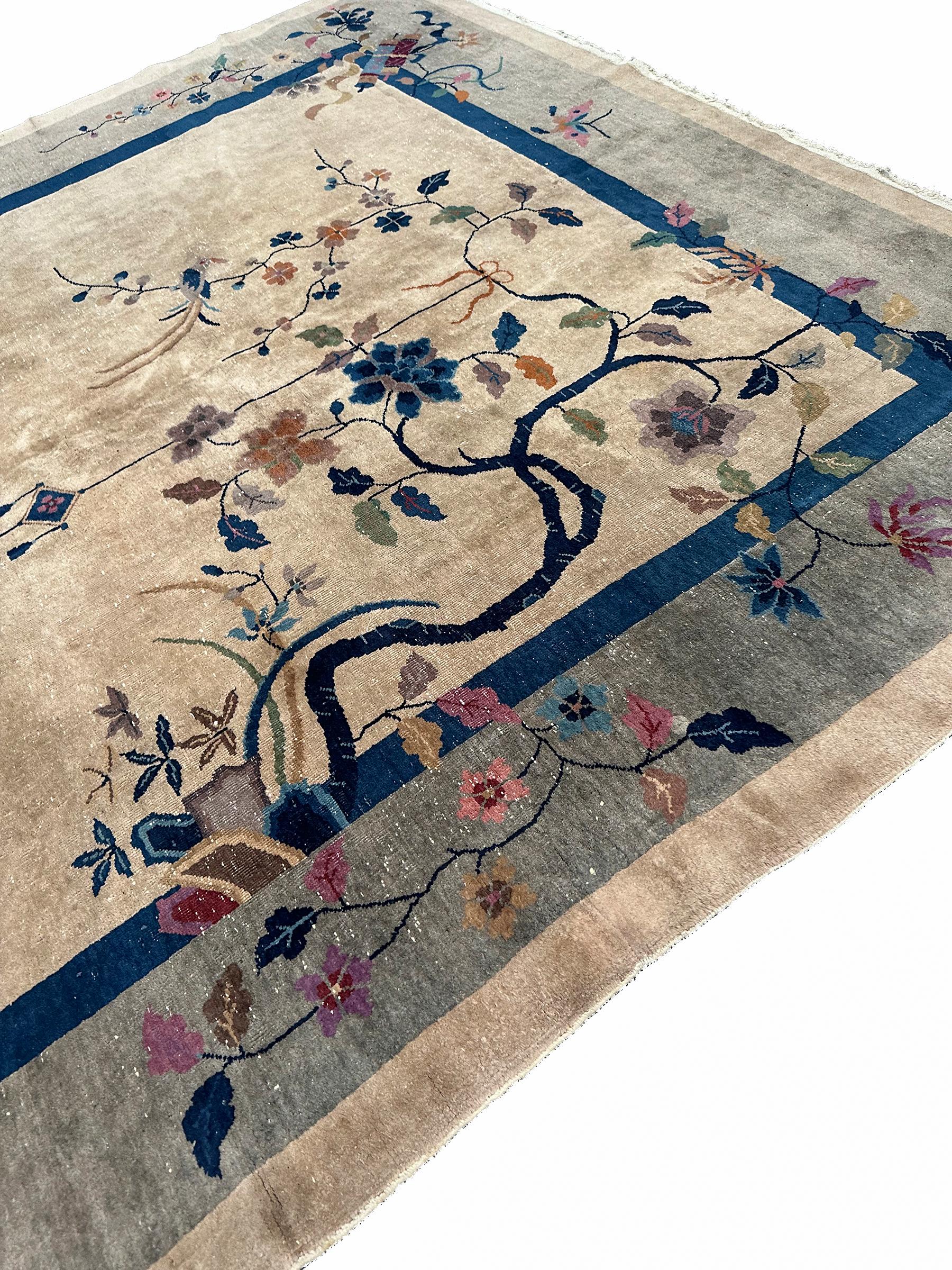 Early 20th Century 1920 Walter Nichols Antique Chinese Art Deco Rug Tree of Life 9x12 275cm x 351cm For Sale