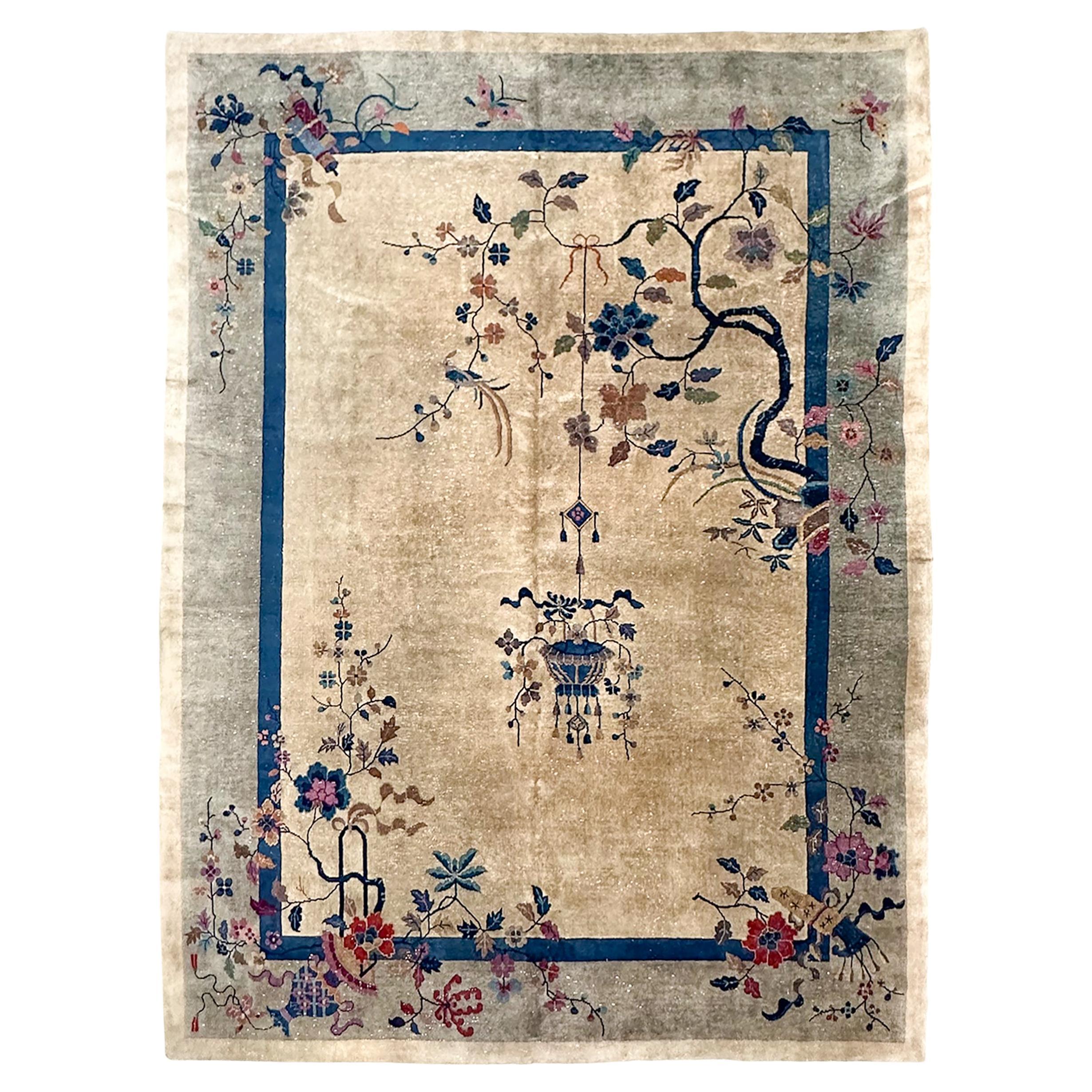1920 Walter Nichols Antique Chinese Art Deco Rug Tree of Life 9x12 275cm x 351cm For Sale