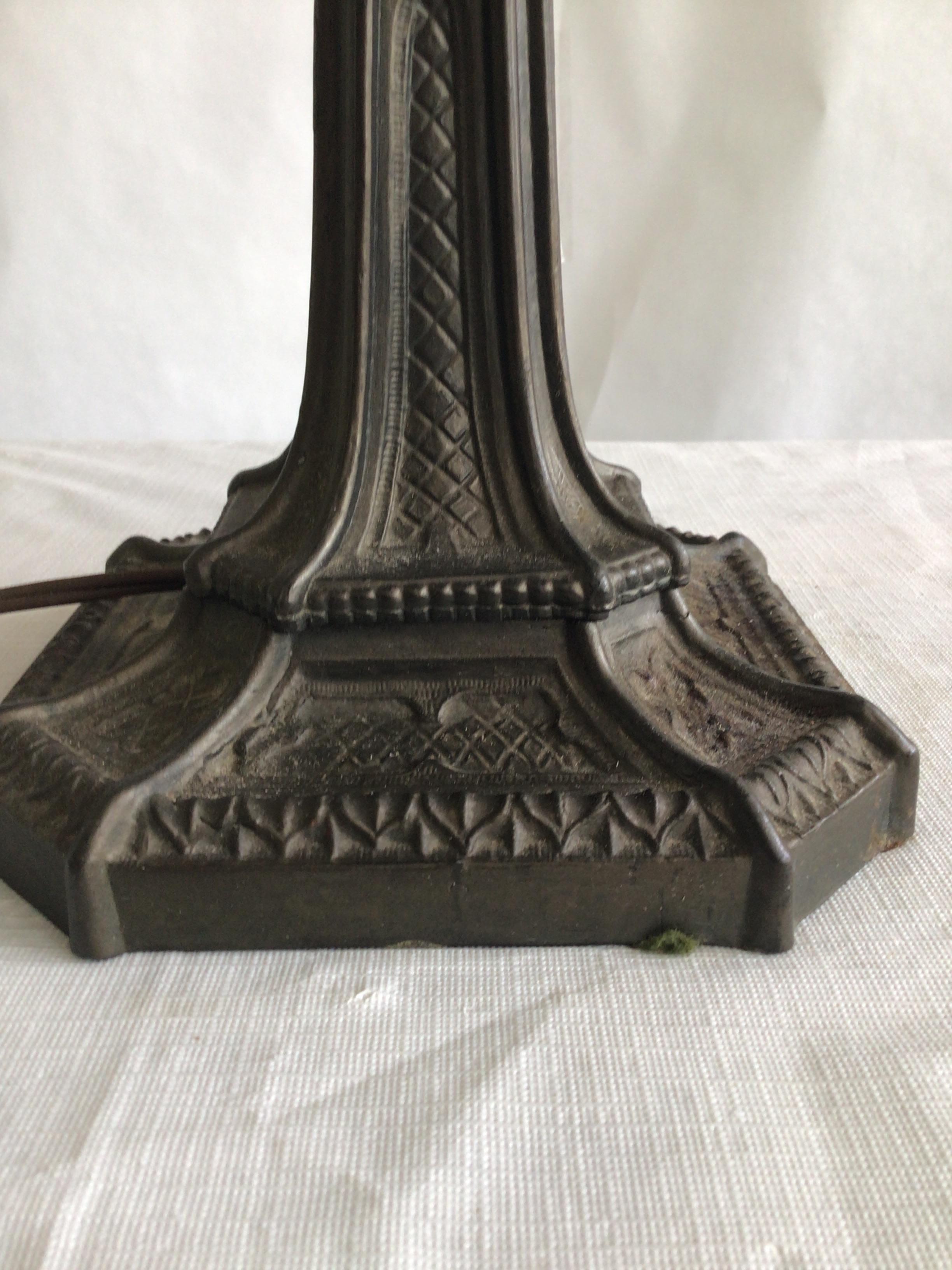 1920a Ornate Iron Leaded Glass Table Lamp For Sale 5