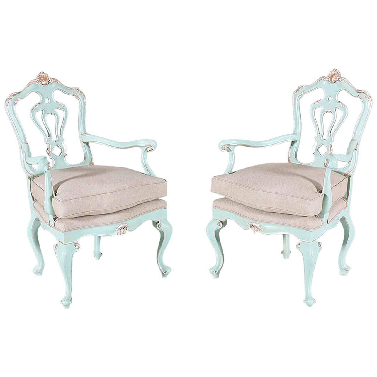 Italian Painted and Parcel-Gilt Armchairs, a Pair