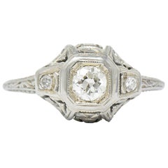 1920s 0.30 Carat Old European Cut Diamond 18 Karat White Gold Engagement Ring Antique 1920s 0.30 Carat Old European Cut Diamond 18 Karat White Gold Engagement Ring