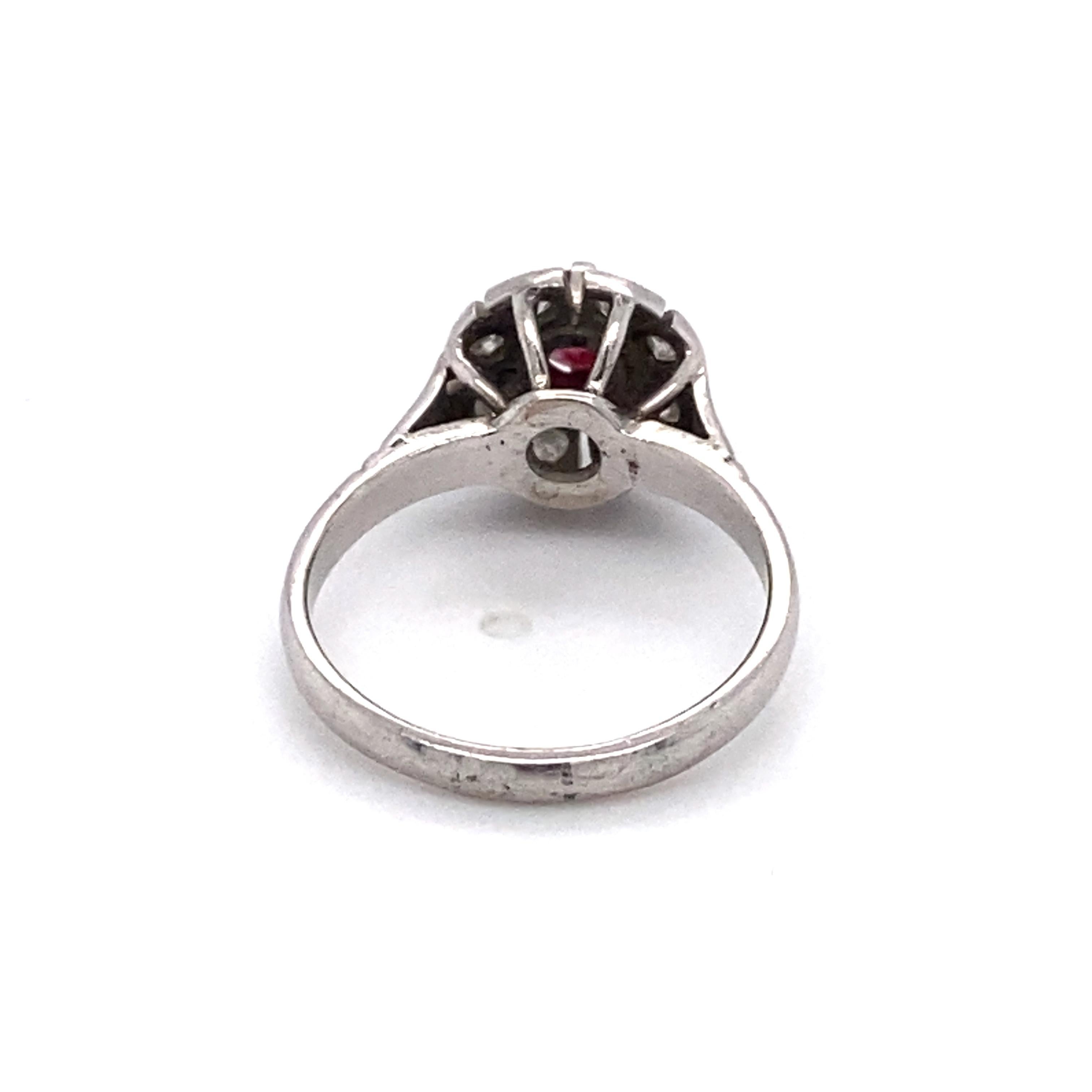 Art Deco 1920s 0.45 Carat Ruby and Diamond Ring in Palladium For Sale