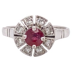 Antique 1920s 0.45 Carat Ruby and Diamond Ring in Palladium