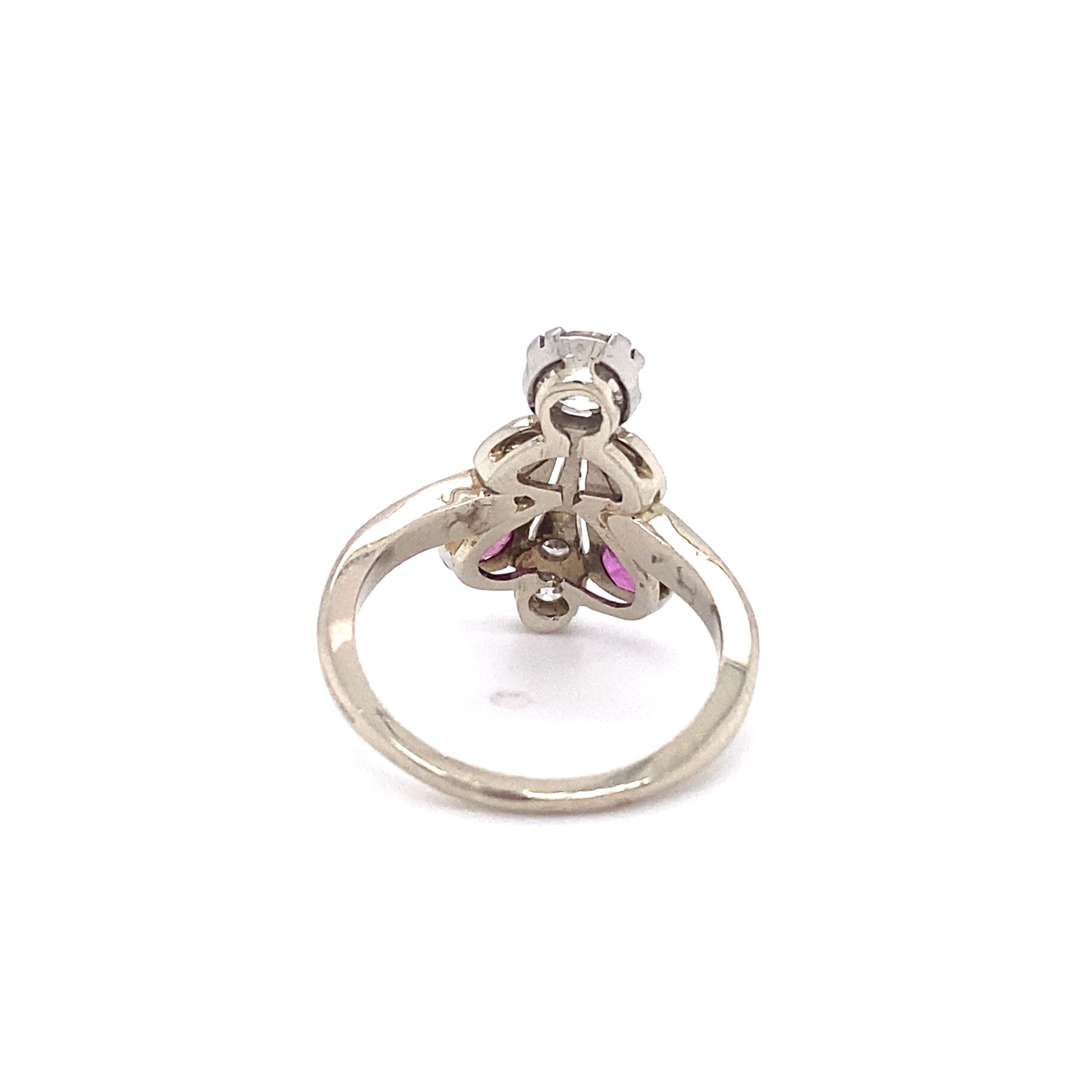 0,50 Karat Diamant- und Rubin-Ring aus 14 Karat Weißgold, 1920er Jahre (Art déco)
