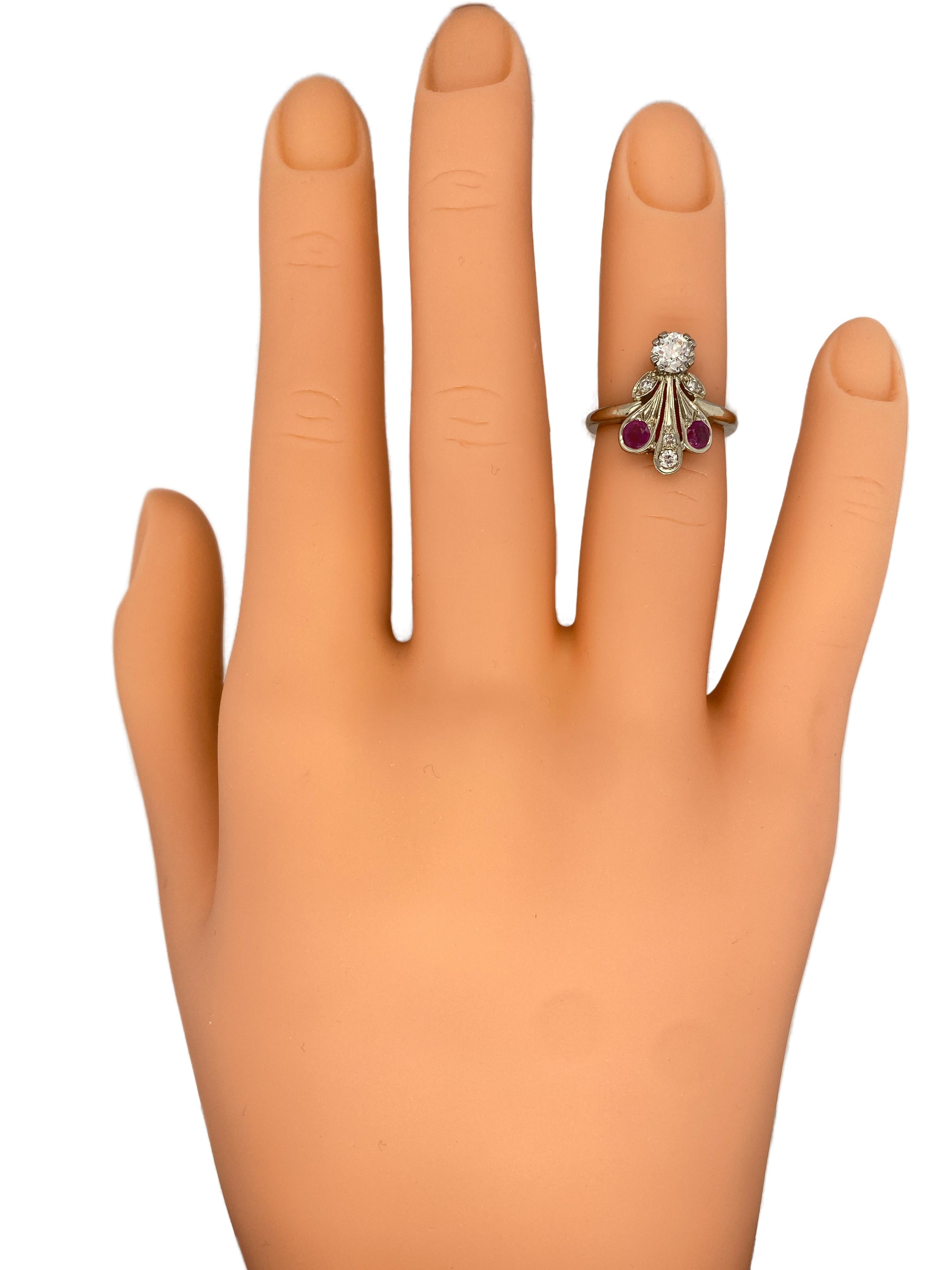 0,50 Karat Diamant- und Rubin-Ring aus 14 Karat Weißgold, 1920er Jahre im Zustand „Hervorragend“ in Hicksville, NY