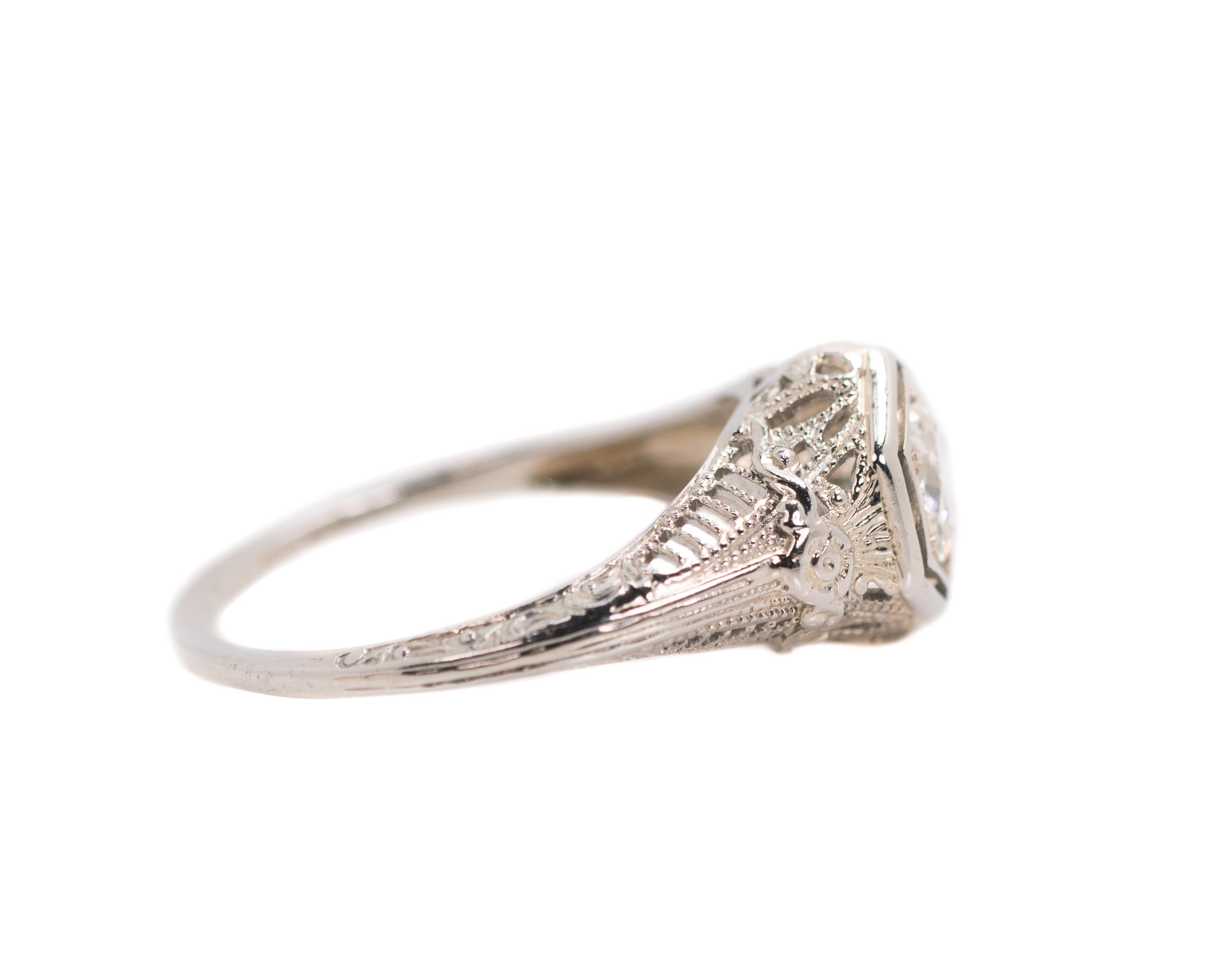 Art Deco 1920s 0.50 Carat Old European Diamond 18 Karat White Gold Engagement Ring For Sale