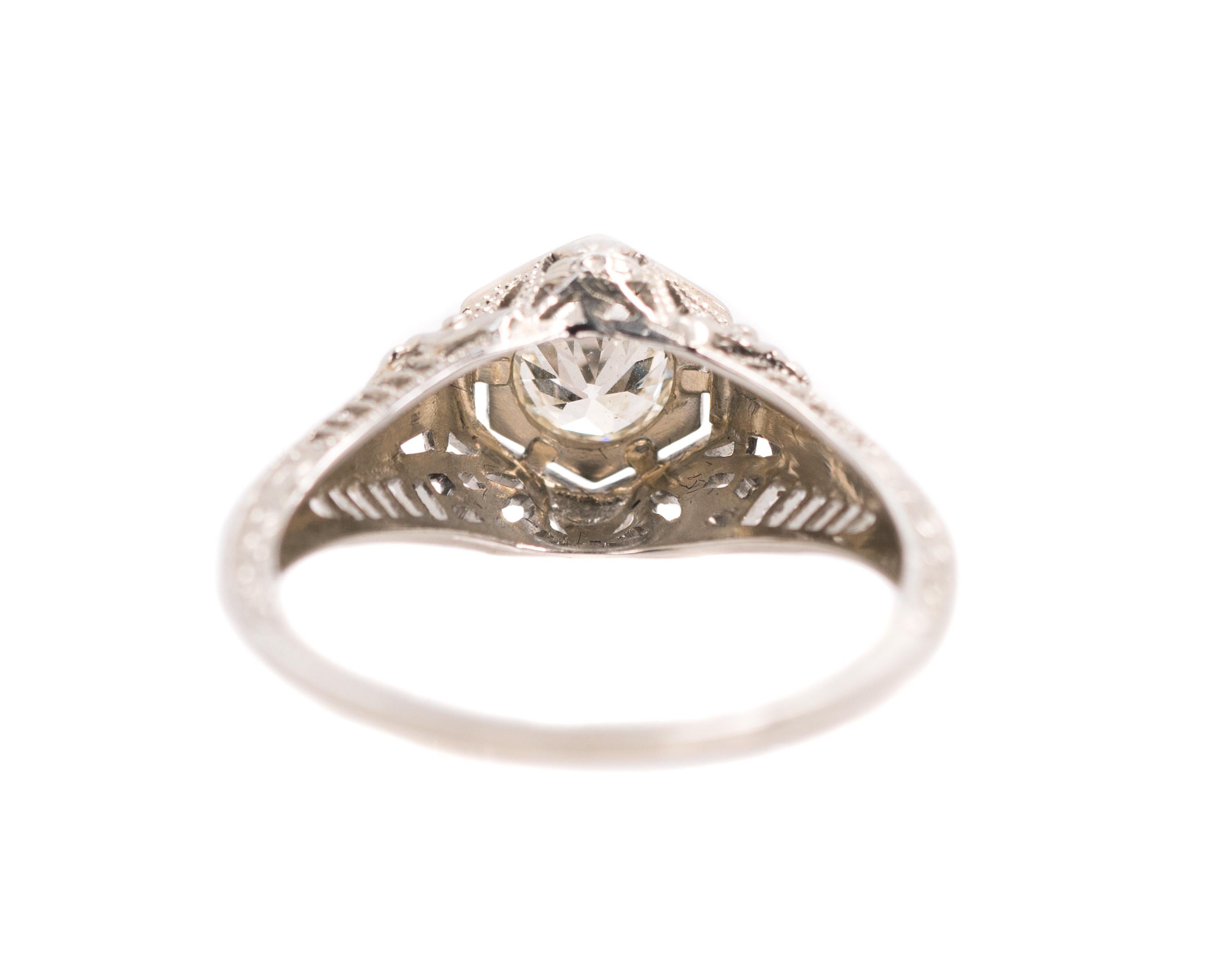 Old European Cut 1920s 0.50 Carat Old European Diamond 18 Karat White Gold Engagement Ring For Sale