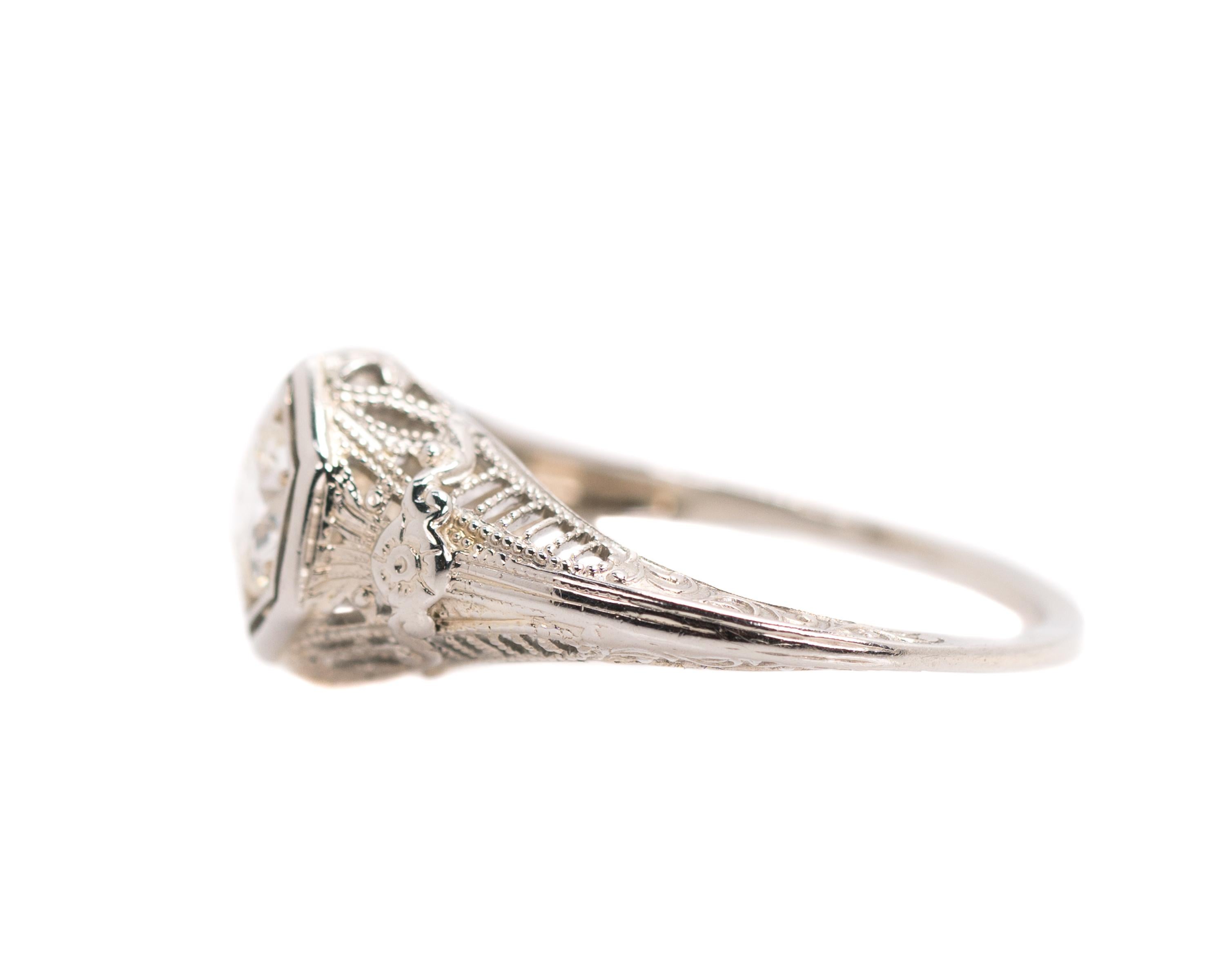1920s 0.50 Carat Old European Diamond 18 Karat White Gold Engagement Ring In Good Condition For Sale In Atlanta, GA