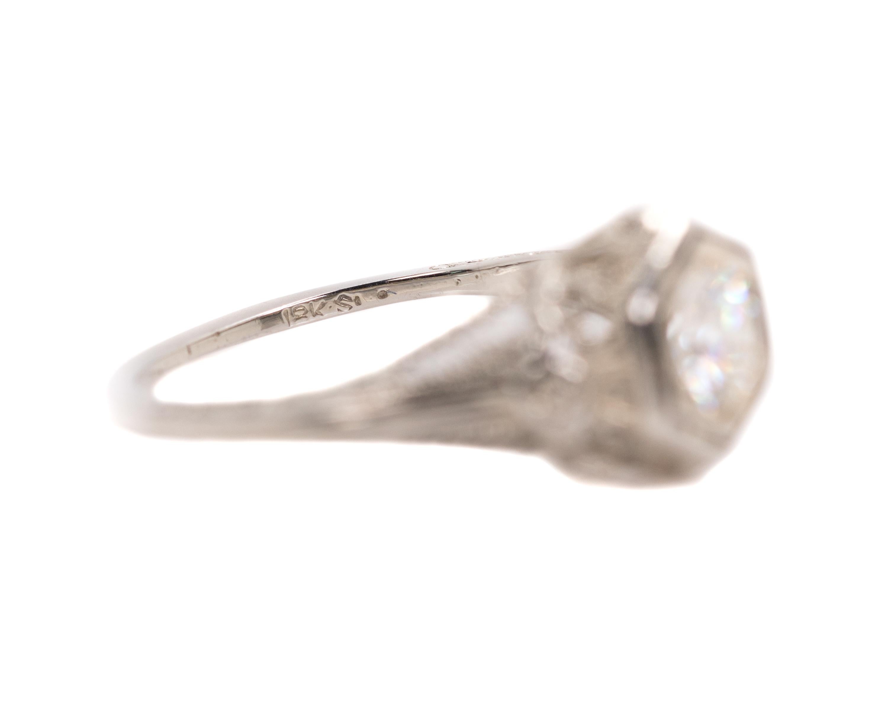 1920s 0.50 Carat Old European Diamond 18 Karat White Gold Engagement Ring For Sale 2
