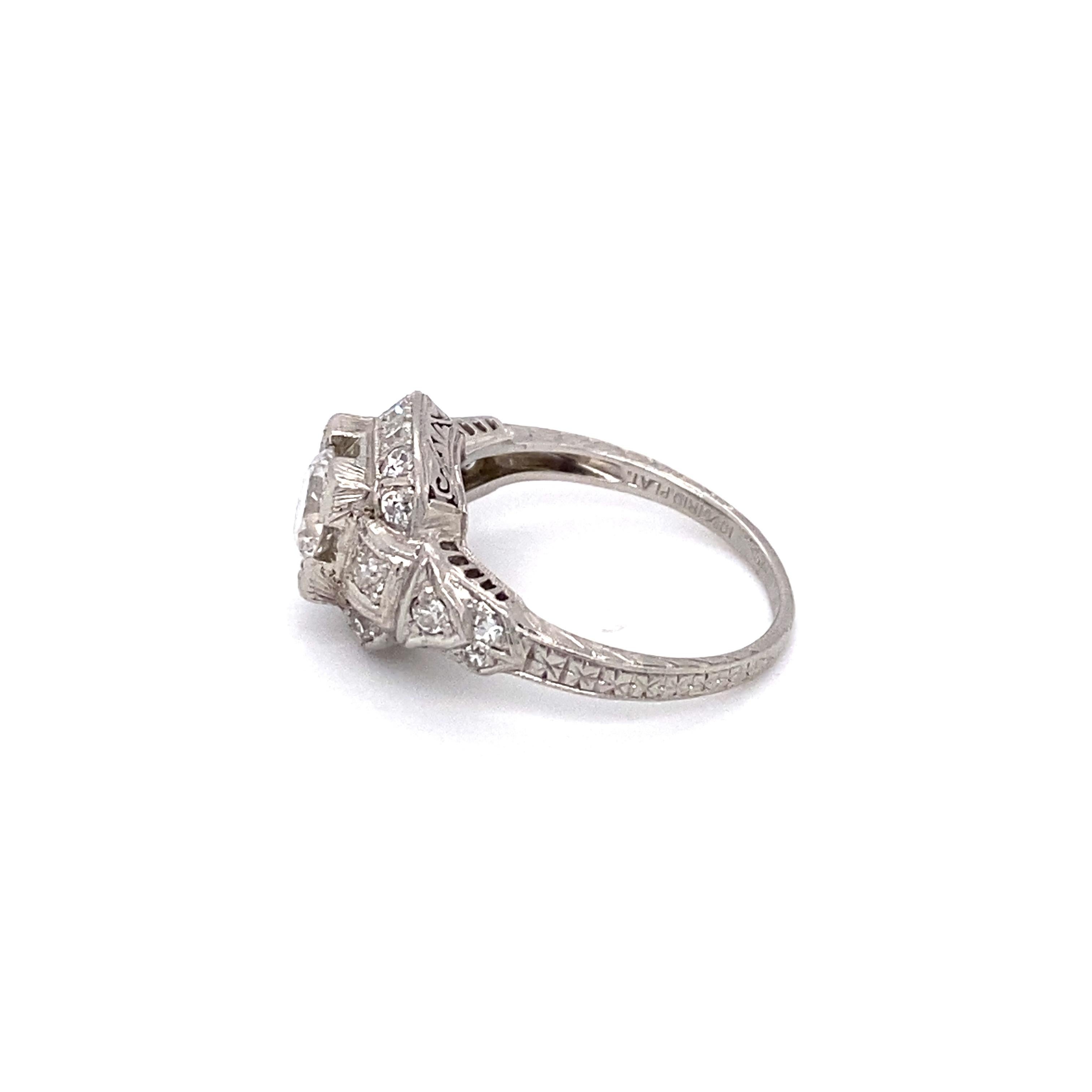 Art Deco 1920s 0.60 Carat Old European Cut Diamond Engagement Ring in Platinum For Sale