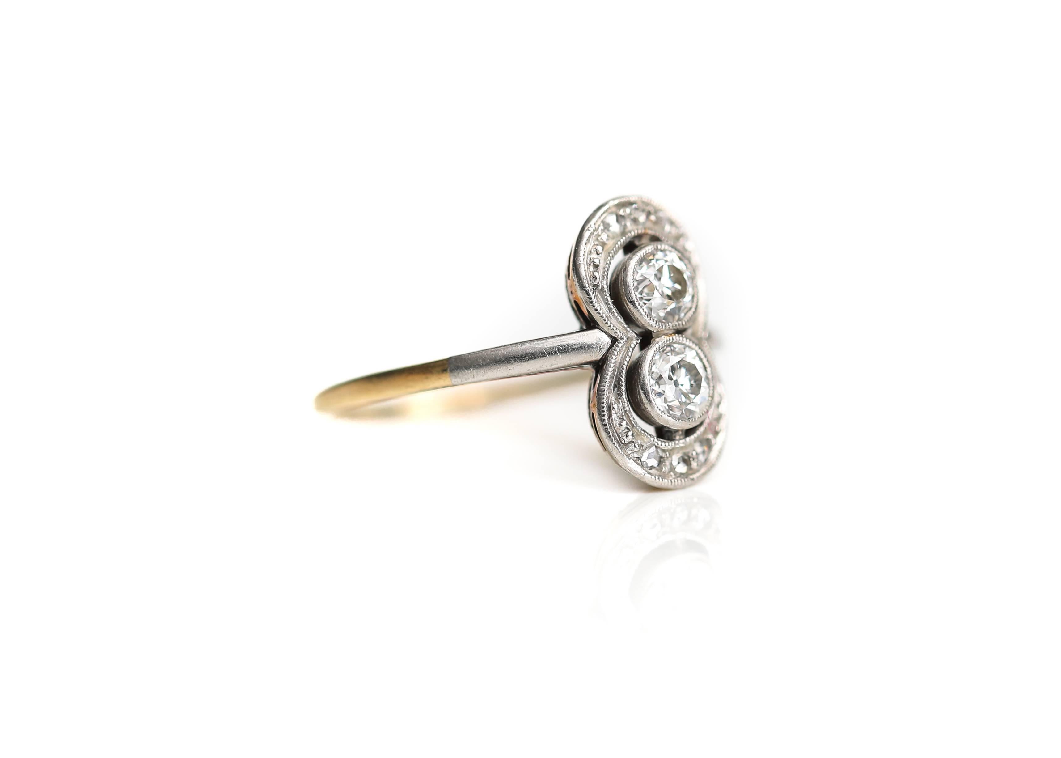 Art Deco 1920s 0.60 Carat Total Weight Diamond Engagement Ring Platinum and 14 Karat Gold