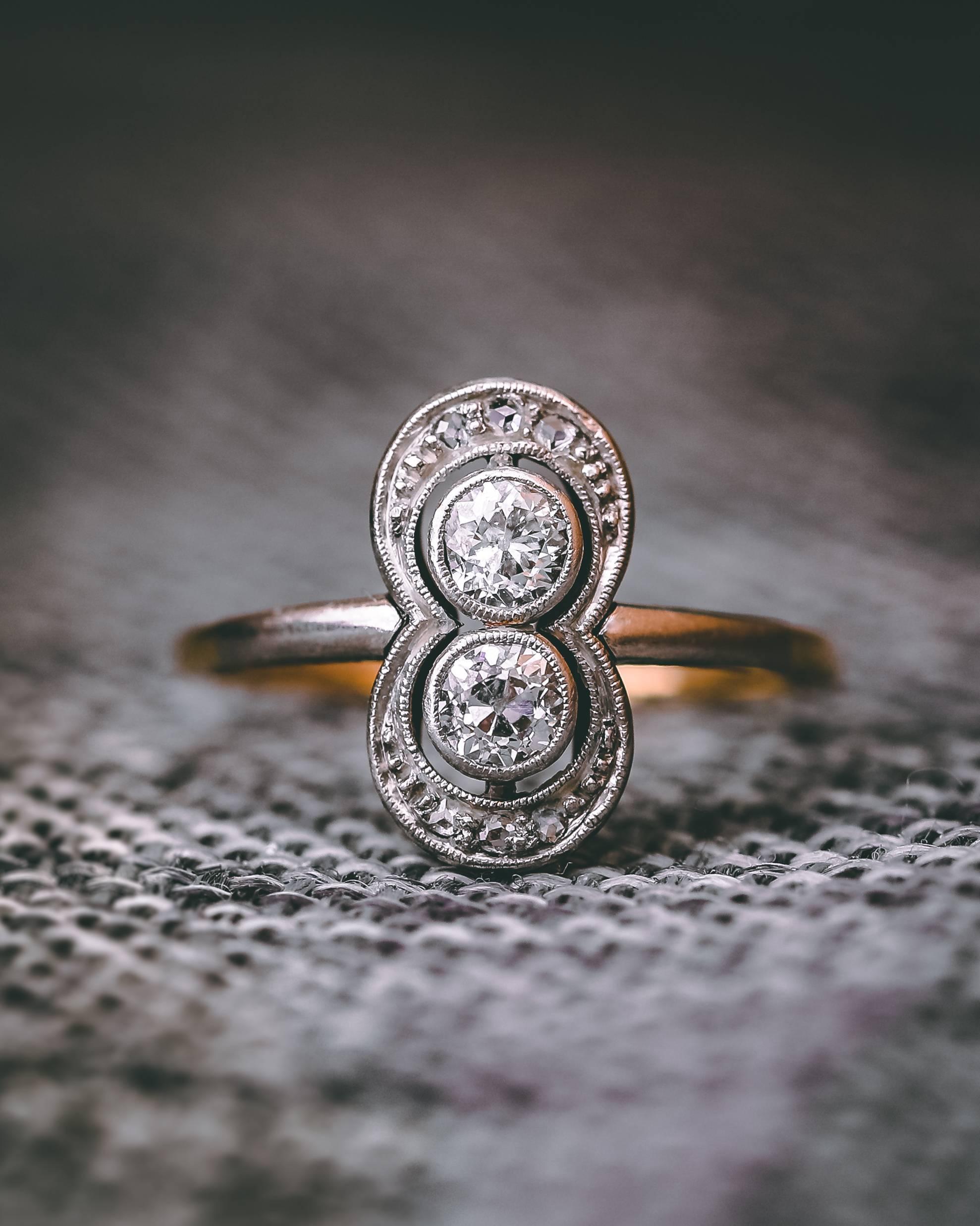 Women's 1920s 0.60 Carat Total Weight Diamond Engagement Ring Platinum and 14 Karat Gold