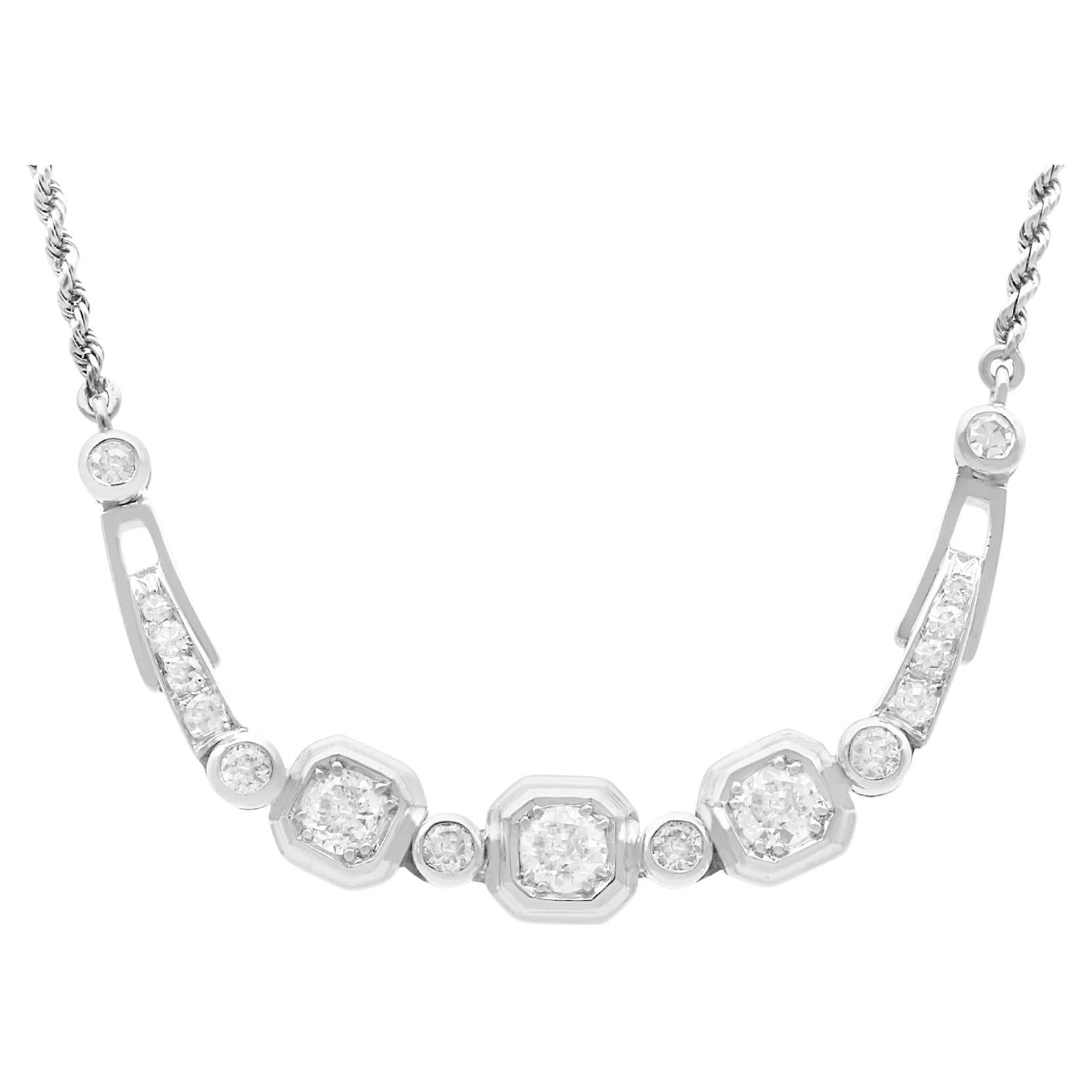 1920s 0.66 Carat Diamond and 18k White Gold Necklace For Sale