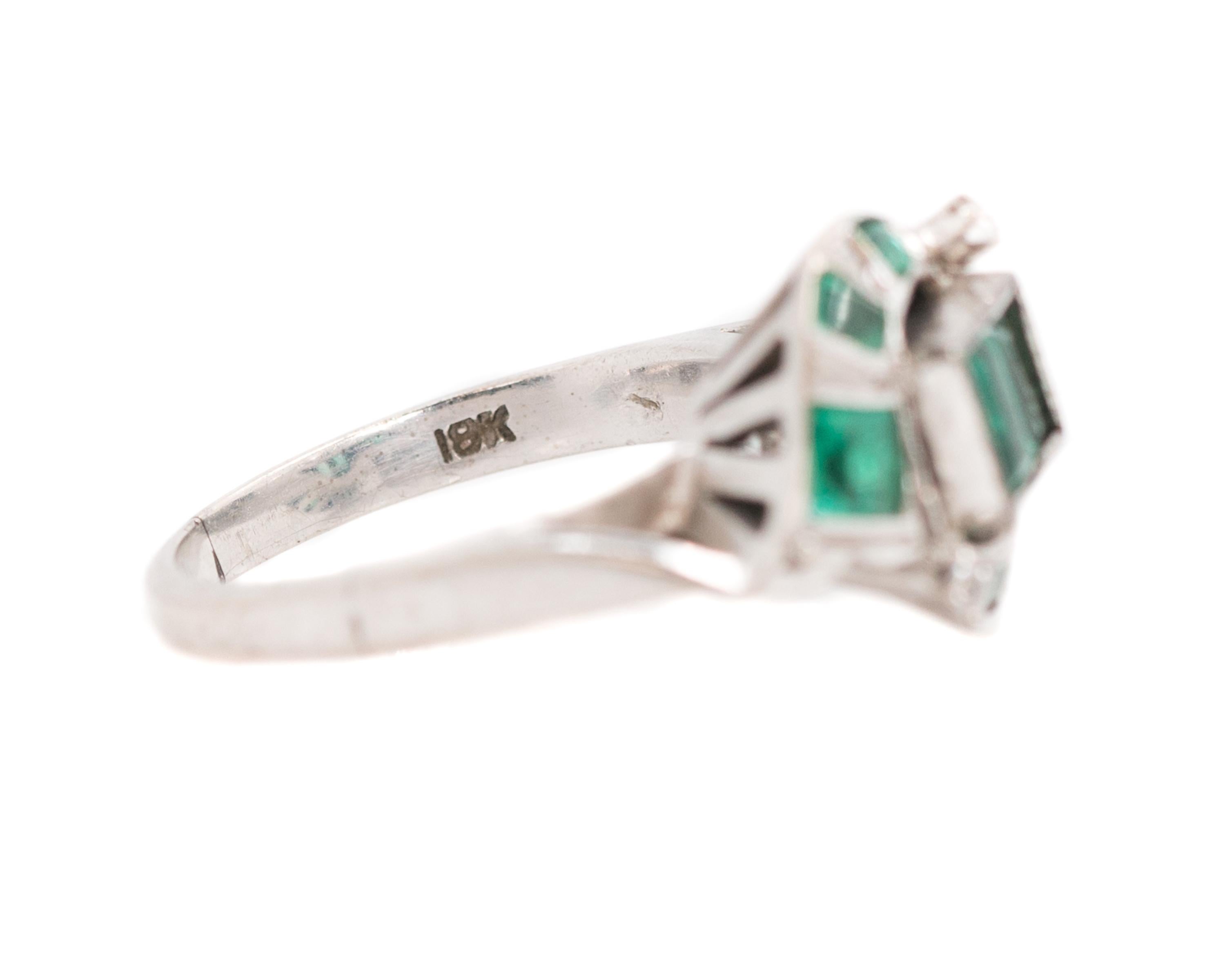 1920s 0.75 Carat Colombian Emerald and 18 Karat White Gold Bypass Ring 2