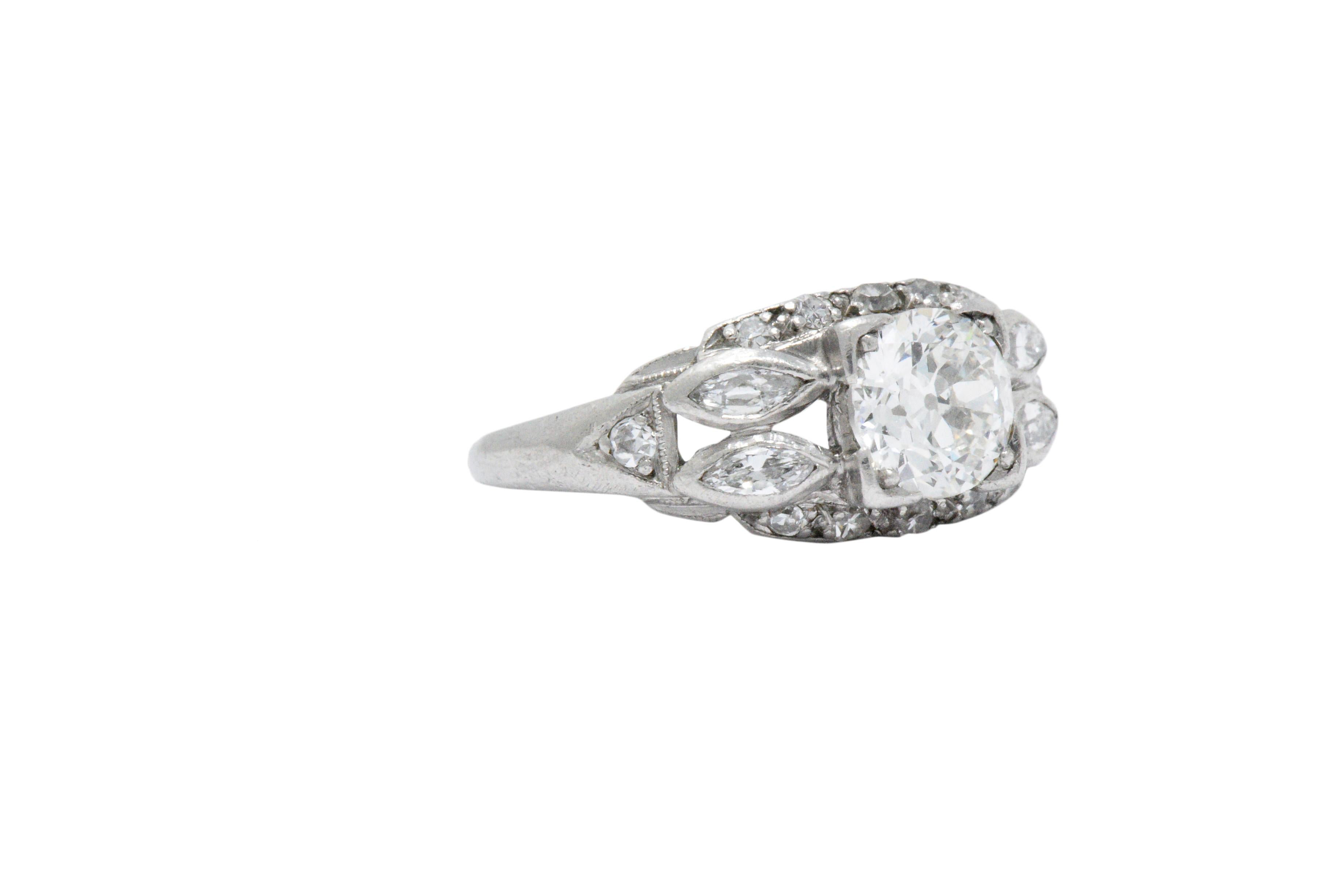 Art Deco 1920's 0.95 CTW Old European Diamond & Platinum Engagement Alternative Ring