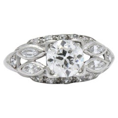 1920's 0.95 CTW Old European Diamond & Platinum Engagement Alternative Ring