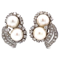 1920s 1 Carat Diamond and Pearl Earrings in 14 Karat White Gold