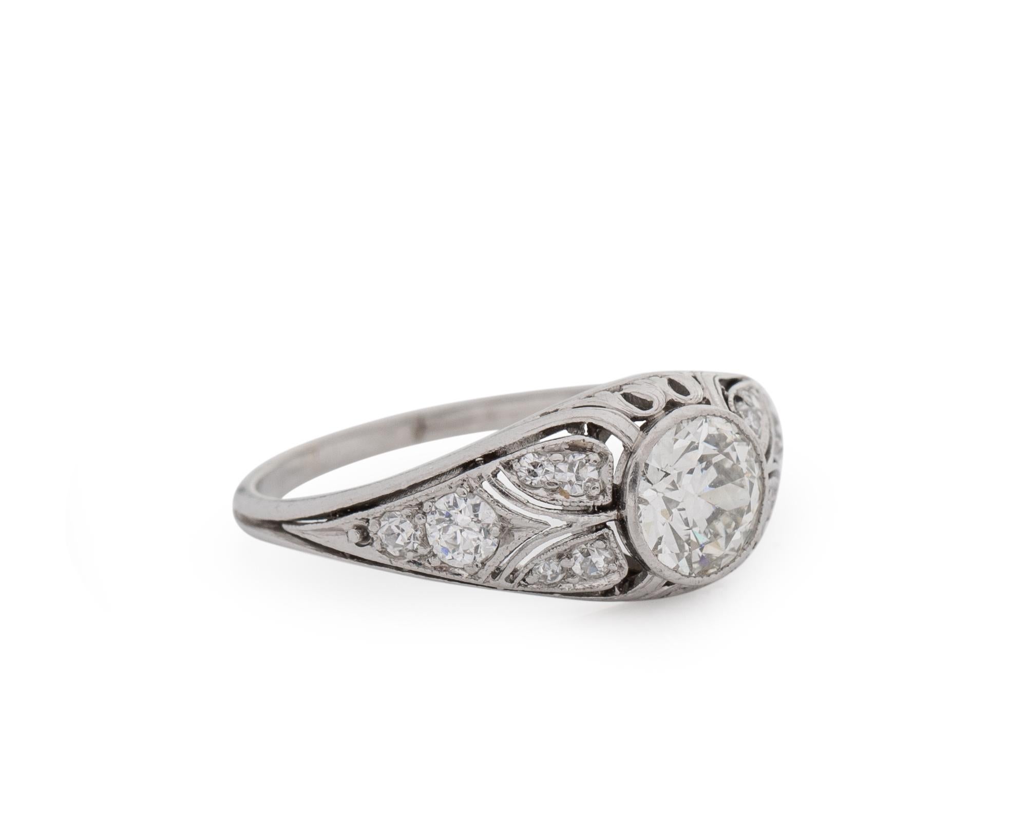 Art Deco 1920s 1 Carat Total Old European Diamond Platinum Engagement Ring