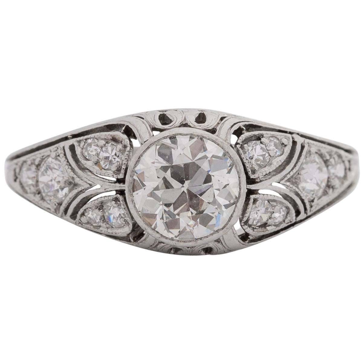1920s 1 Carat Total Old European Diamond Platinum Engagement Ring