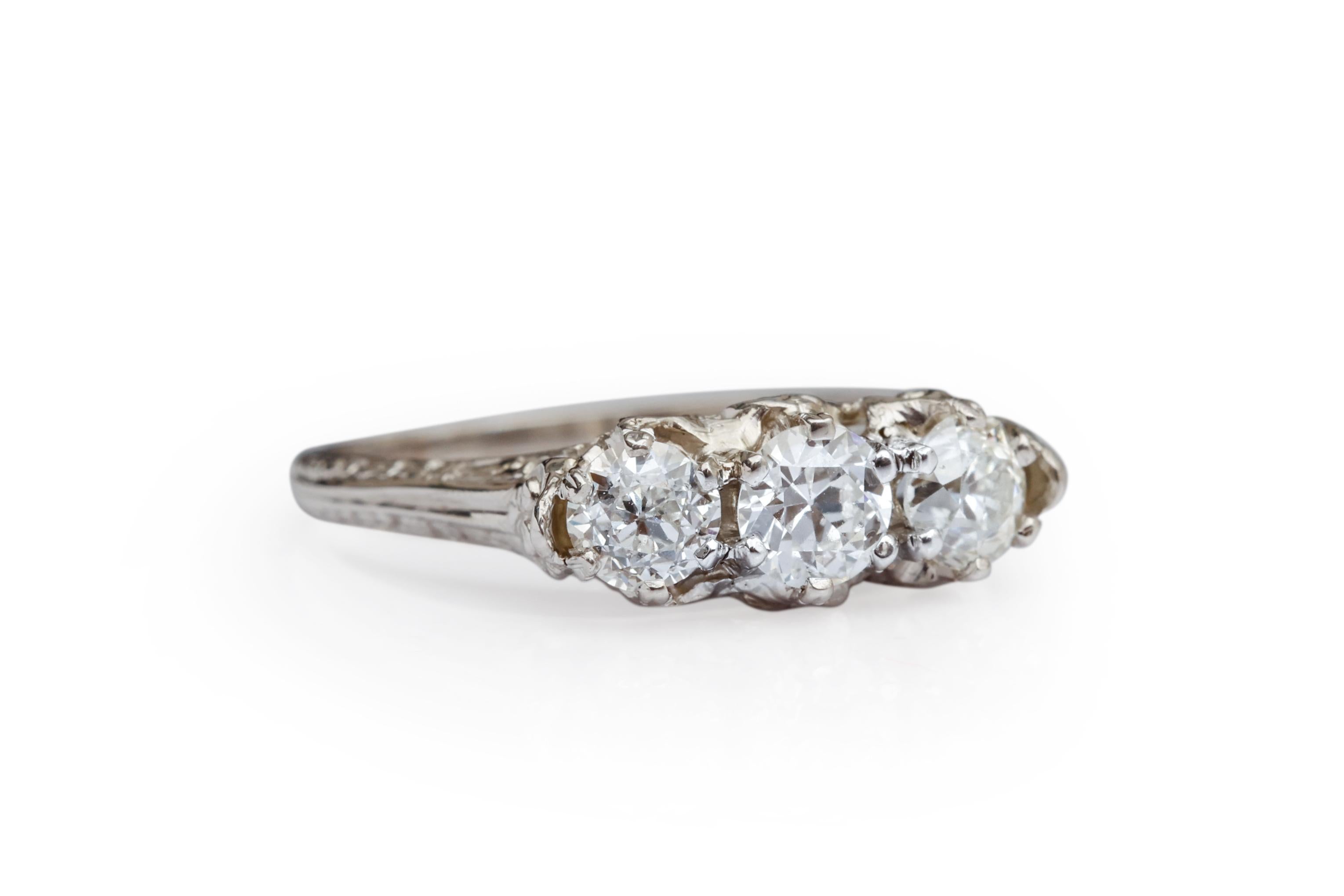 1920s 1 Carat Total Old Miner Diamond 3-Stone Ring, 18 Karat Gold In Excellent Condition In Atlanta, GA