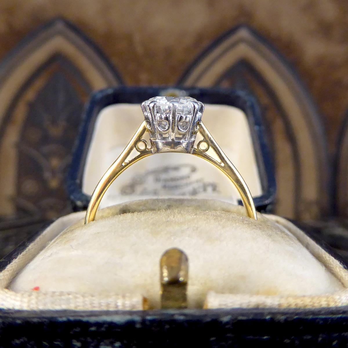 Bague de fiançailles solitaire en or jaune 18 carats et platine avec diamants de 1,00 carat des années 1920 2