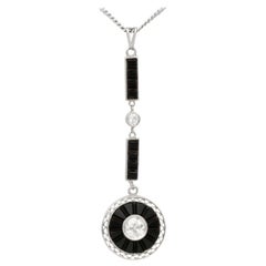 1920s 1.05 Carat Onyx and Diamond Platinum Pendant