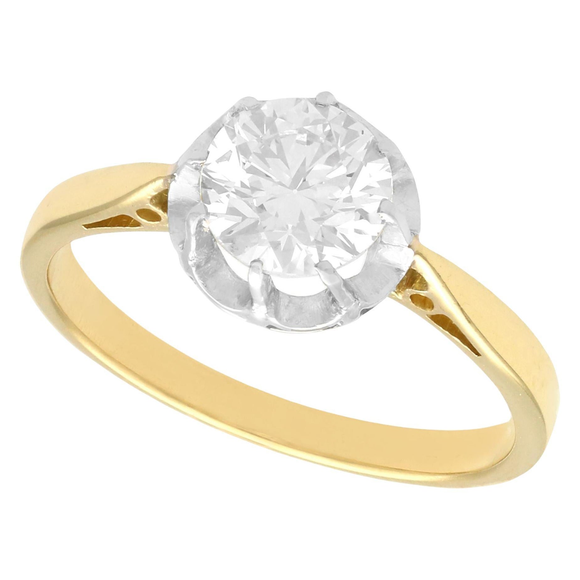 Bague de fiançailles solitaire en or jaune et diamant de 1,07 carat datant des années 1920