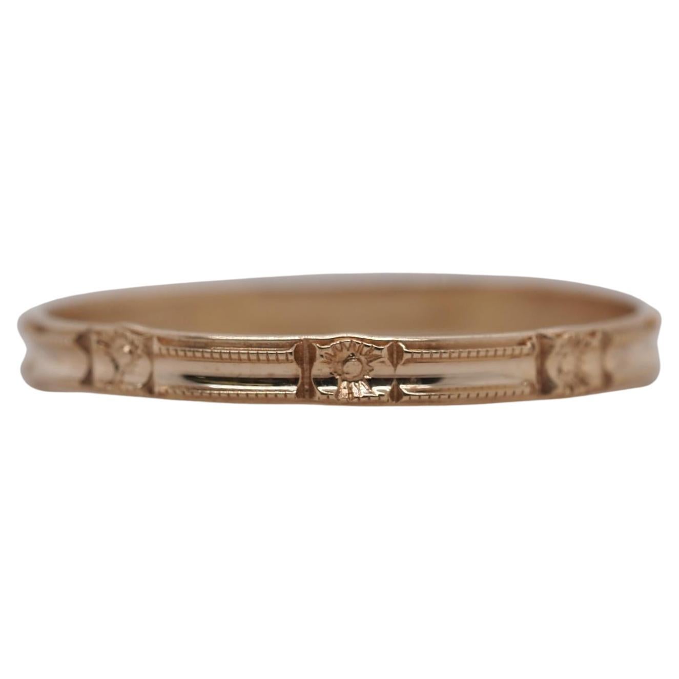 1920S 10K Yellow Gold Vintage Engraved Wedding Band