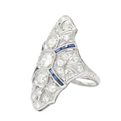 1920s 1.15 Carat Diamond Sapphire Platinum Art Deco Dinner Ring