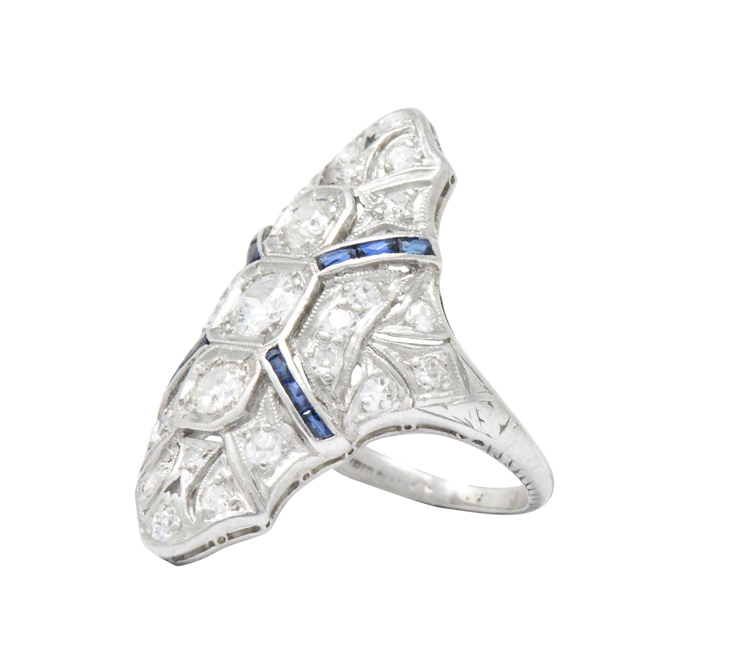 Women's or Men's 1920s 1.15 Carat Diamond Sapphire Platinum Art Deco Dinner Ring