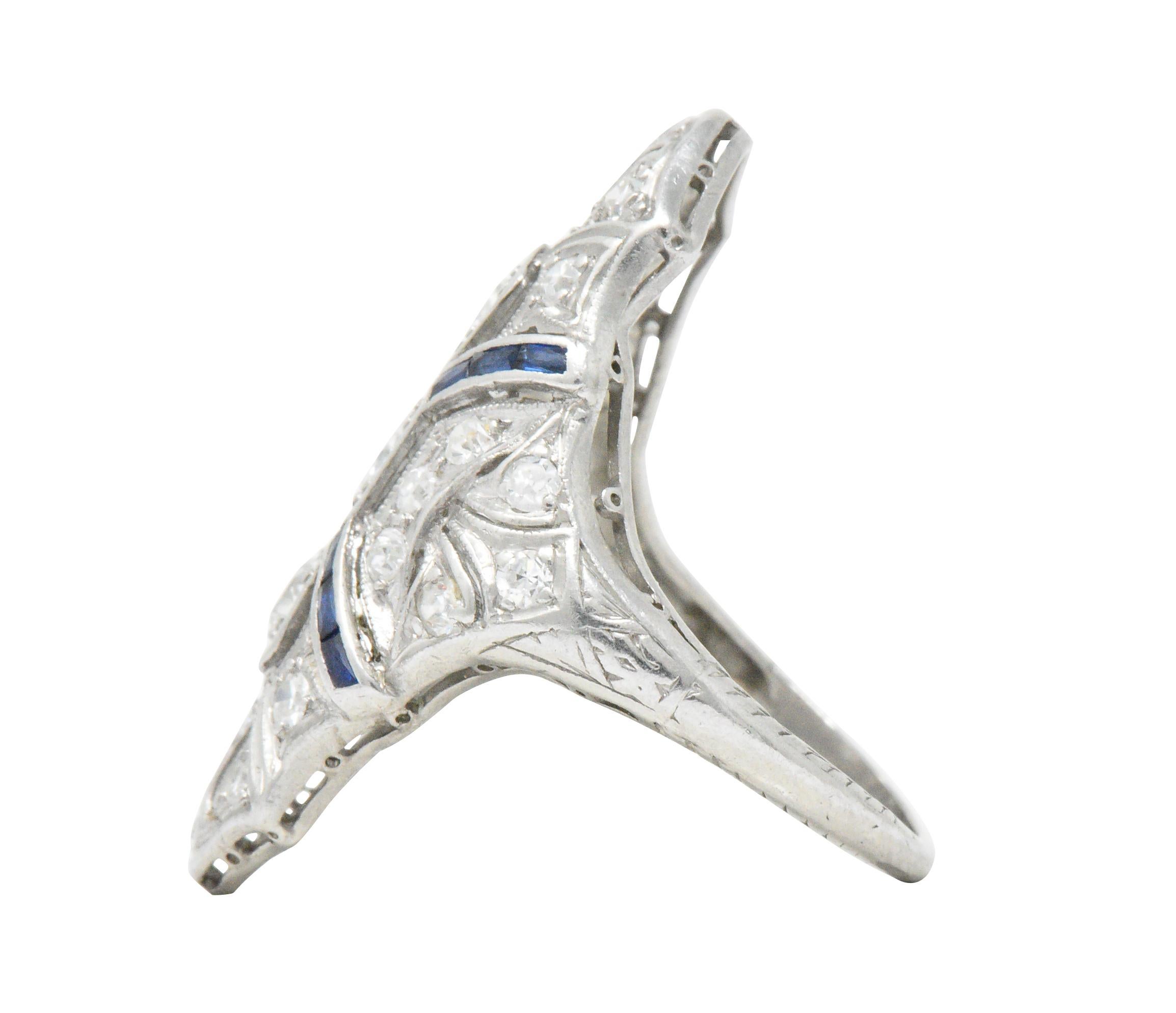 1920s 1.15 Carat Diamond Sapphire Platinum Art Deco Dinner Ring 1