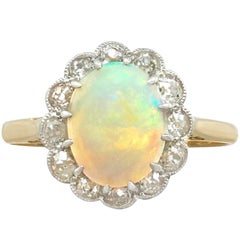 1920s 1.18 Carat Opal Diamond 18 Karat Yellow Gold Cluster Ring 1920s 1.18 Carat Opal Diamond 18 Karat Yellow Gold Cluster Ring