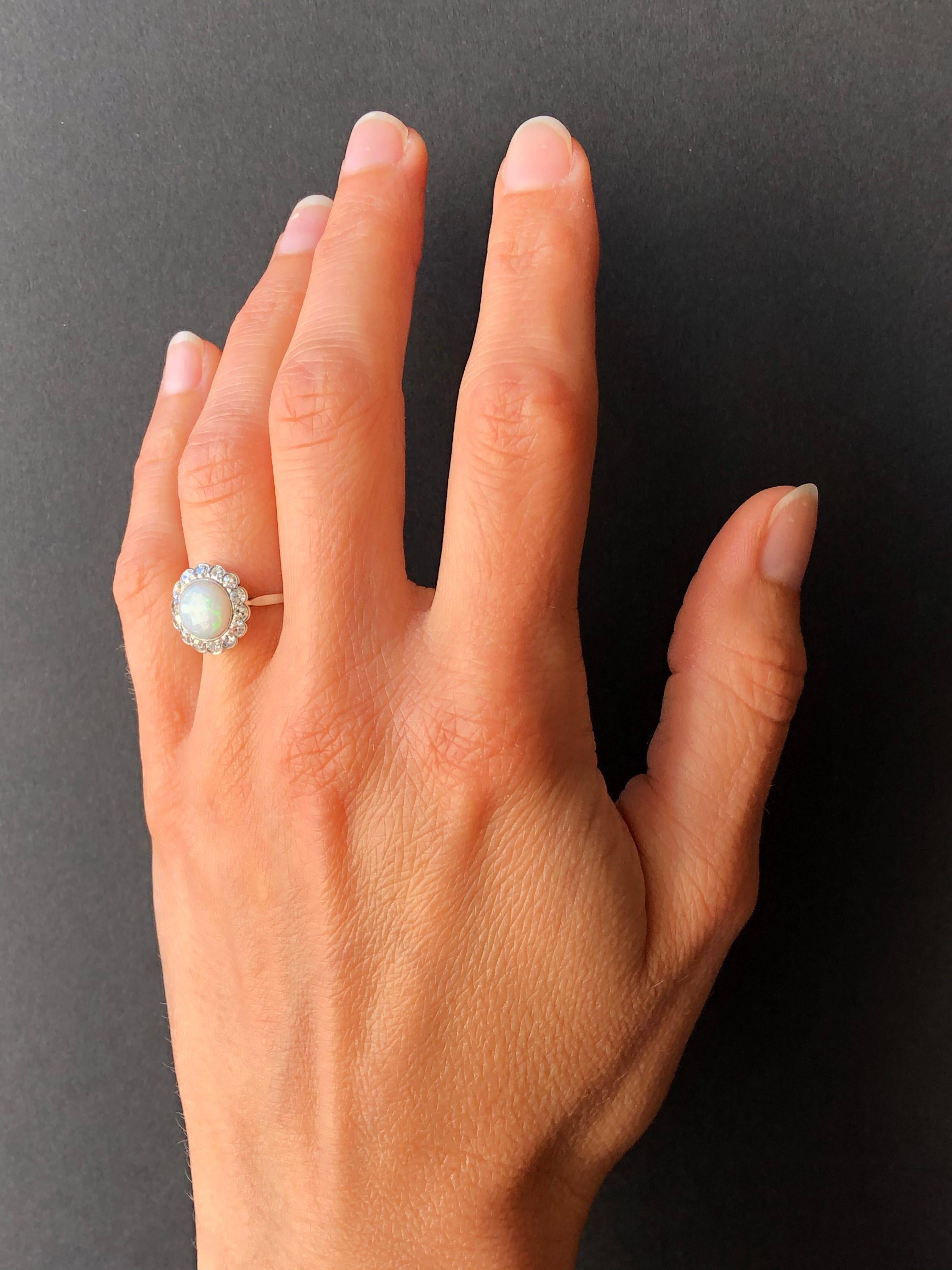 1920s 1.20 Carat Opal Diamonds Platinum Daisy Ring 7