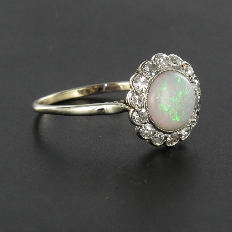 1920s 1.20 Carat Opal Diamonds Platinum Daisy Ring 1