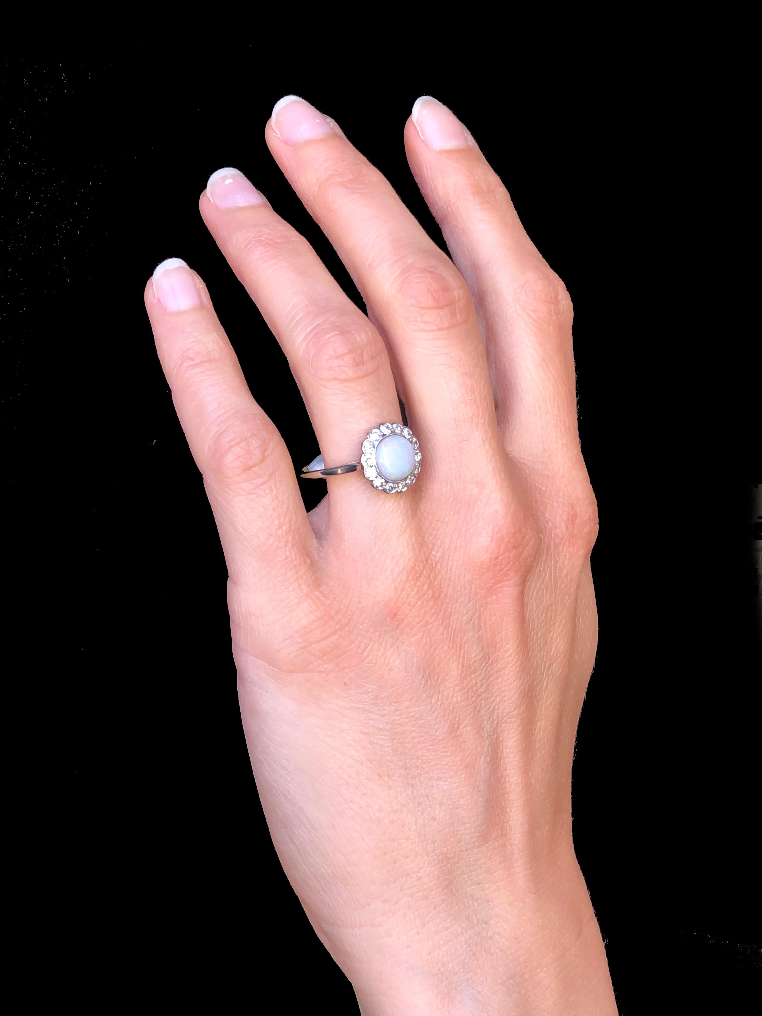 1920s 1.20 Carat Opal Diamonds Platinum Daisy Ring 2