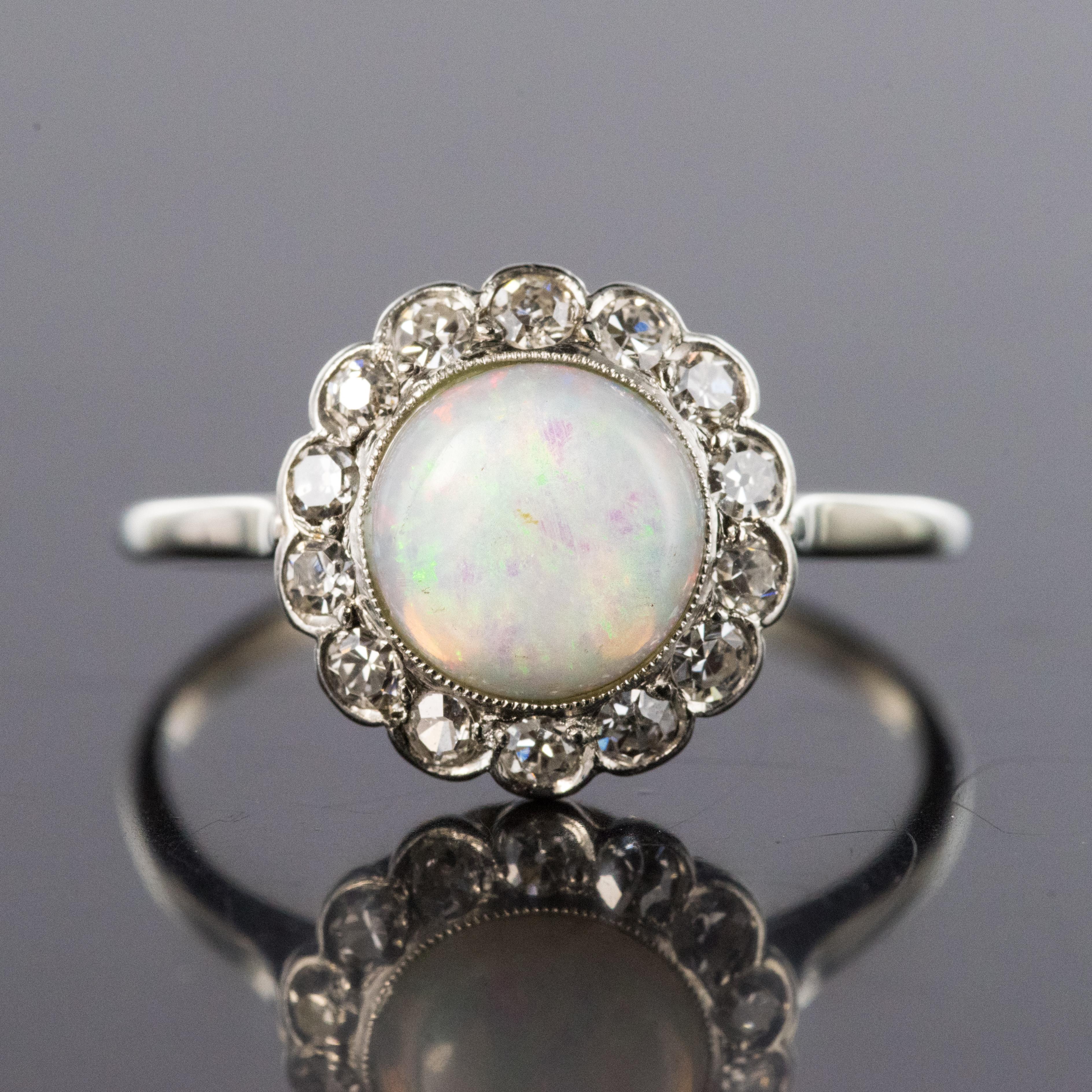 Art Deco 1920s 1.20 Carat Opal Diamonds Platinum Daisy Ring