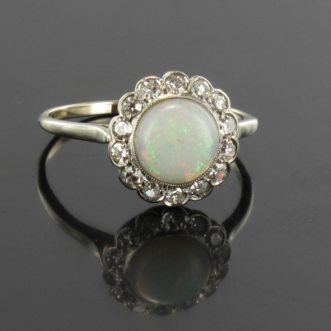 1920s 1.20 Carat Opal Diamonds Platinum Daisy Ring 3