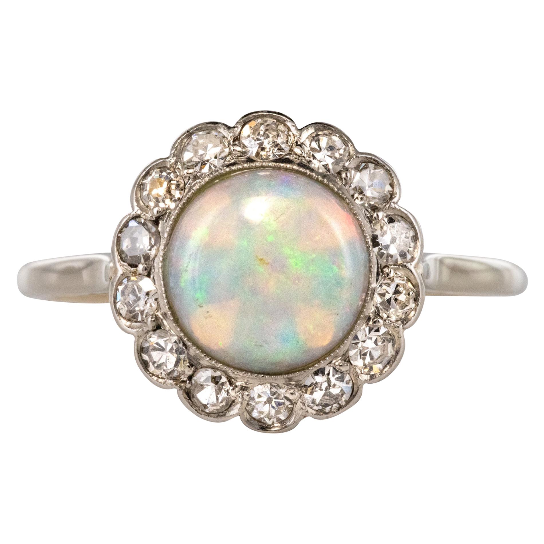 1920s 1.20 Carat Opal Diamonds Platinum Daisy Ring