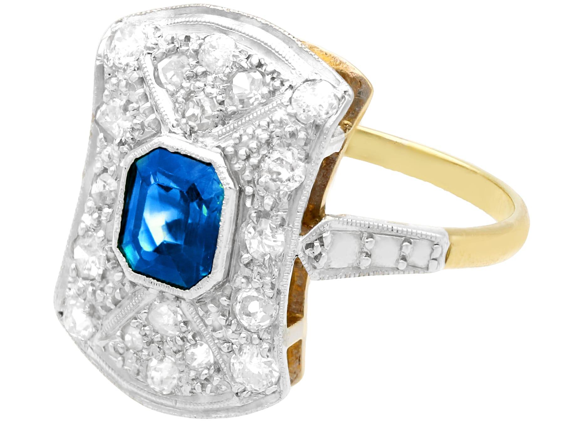 Art Deco 1920s 1.20 Carat Sapphire and Diamond Yellow Gold Platinum Set Cocktail Ring For Sale